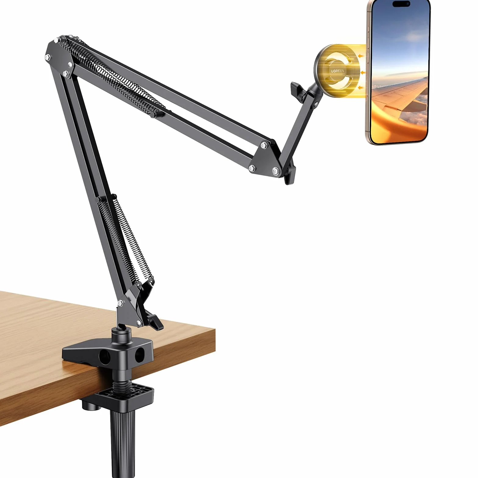 UGREEN Support Téléphone Magnétique Lit Bureau Bras Articulé Flexible Porte Smartphone Aimanté Compatible avec MagSafe iPhone 16 Plus Pro Max 15 14 13 Galaxy S24 Ultra Anneaux Métallique Inclus