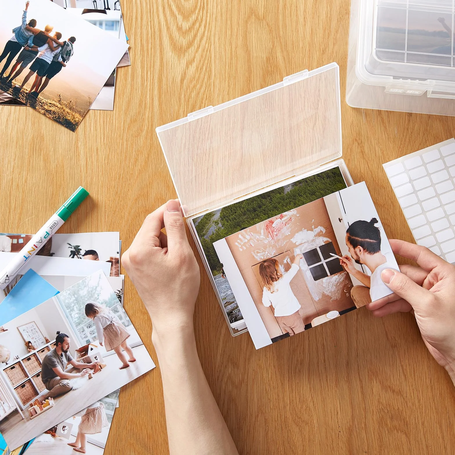 Lifewit Boîte de Rangement Photo 13x18cm 5R, 9 Boîtes Intérieures, Organisateur Photo pour Cartes, Photos, Tampons, Fournitures de Bureau avec 1 Feuille D'étiquettes Autocollante, Transparent, 1 Pièce
