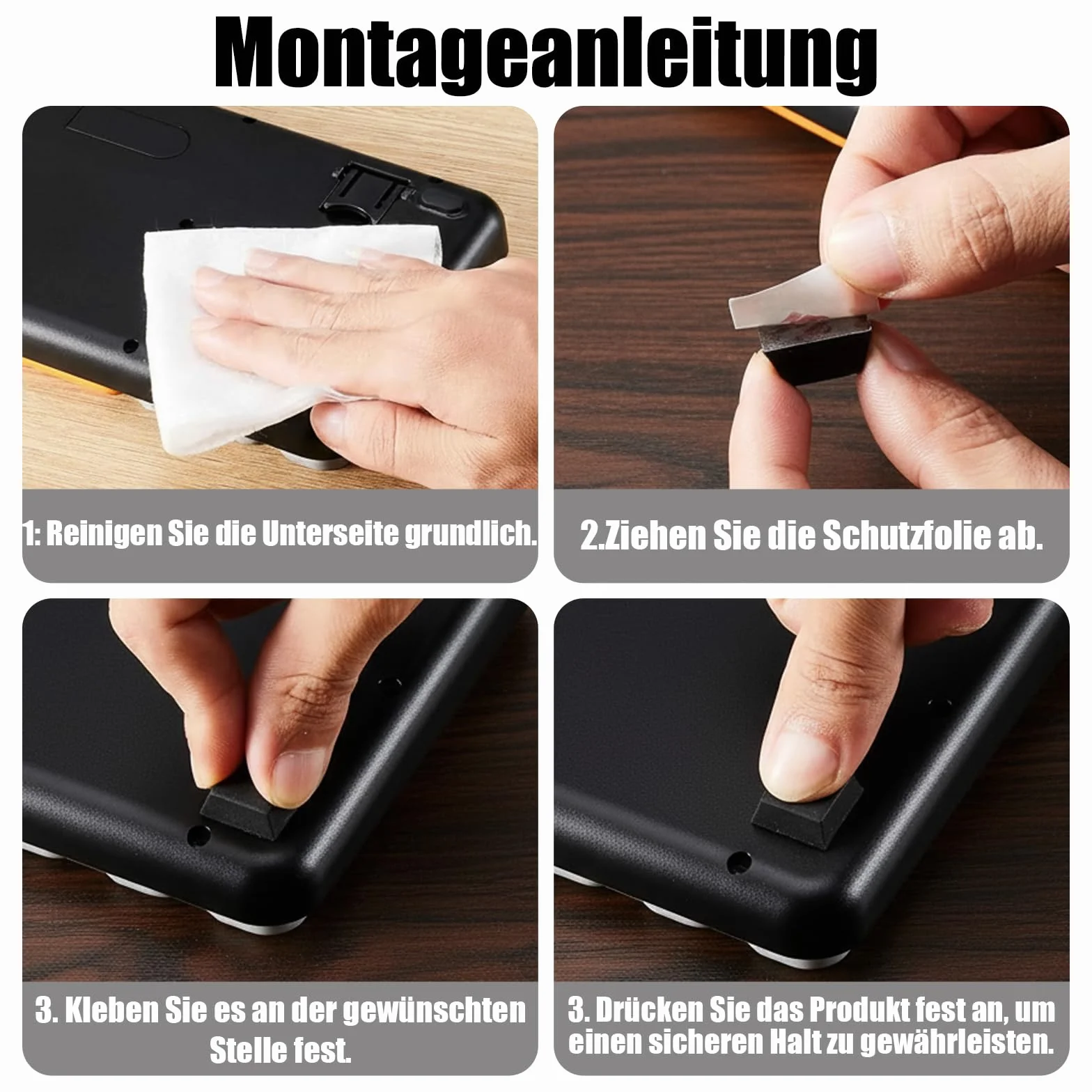 Lot de 16 pieds en caoutchouc autocollants - 20 x 20 mm - Amortisseur de vibrations et pieds antidérapants (noir)