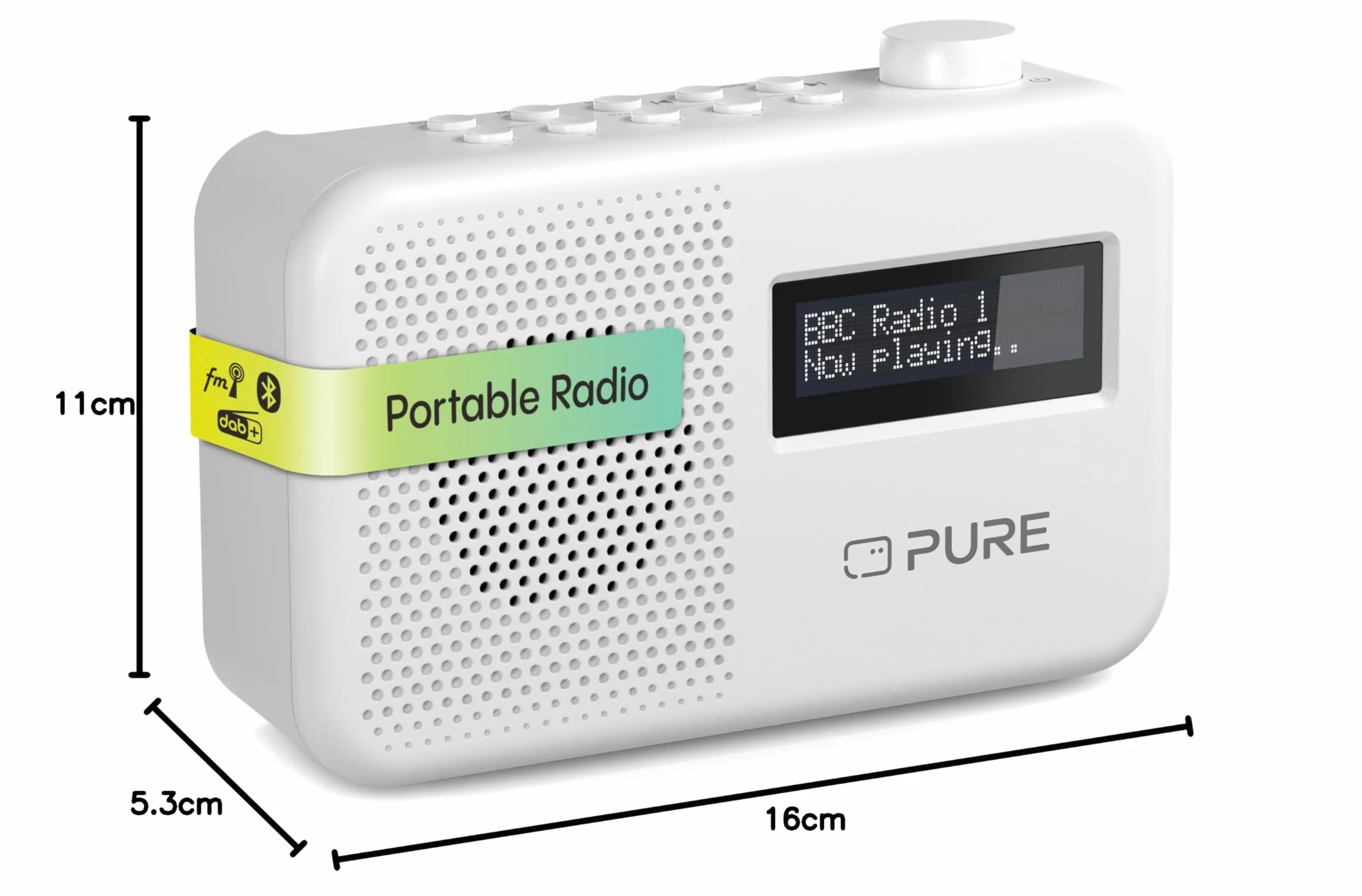 Pure Elan One2 Radio Portable Dab+/FM avec Bluetooth 5.1 (écran LCD, 10 Touches de mémoire, Fonctionne avec 4 Piles AA) Blanc Coton