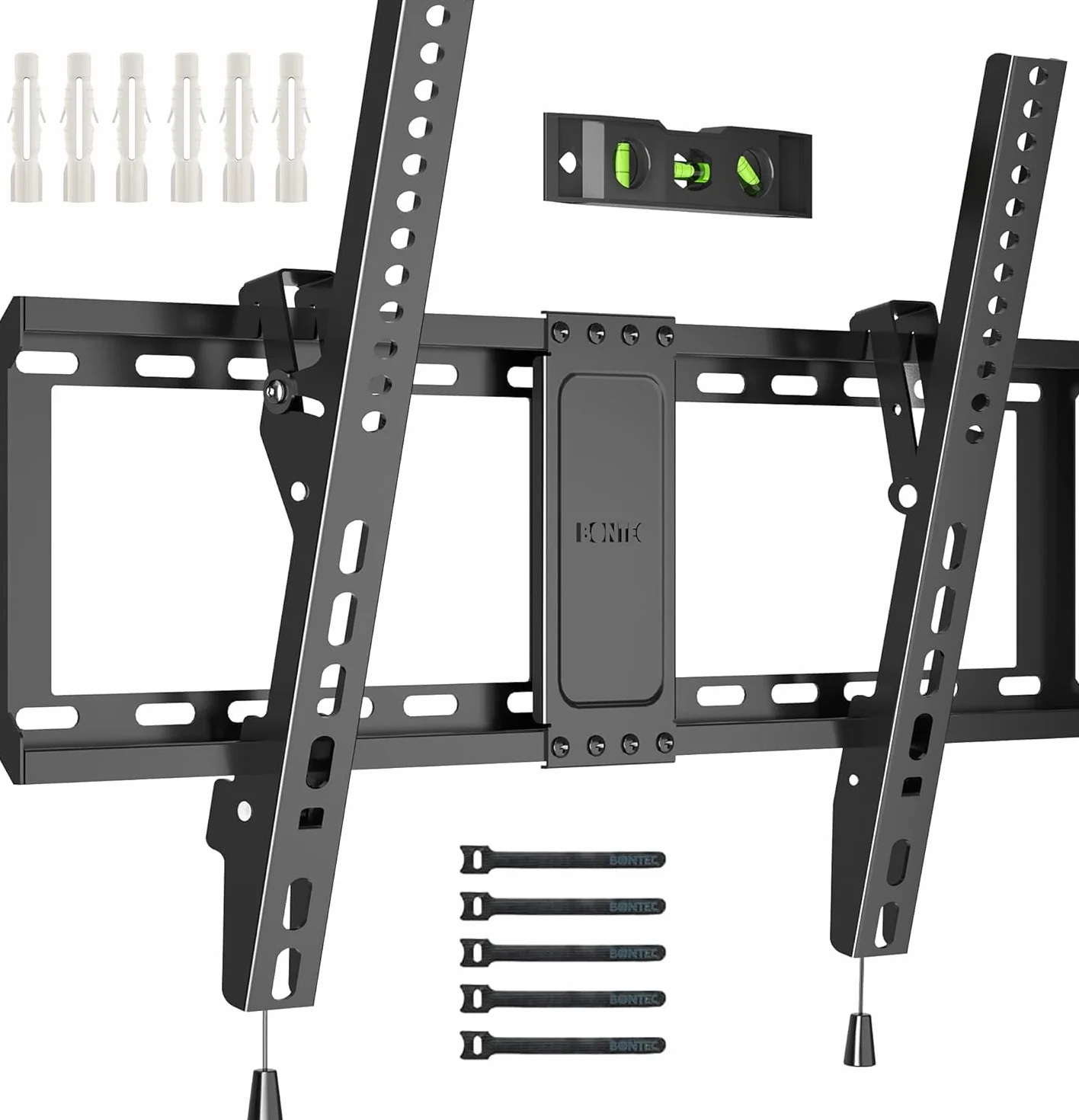 BONTEC Support Mural TV Inclinable pour Téléviseurs LCD, LED, Plasma de 37 à 86 Pouces, VESA 600x400mm, Charge 75 kg, Support TV Mural Fixe avec Niveau à Bulle, Compatible Samsung, TCL