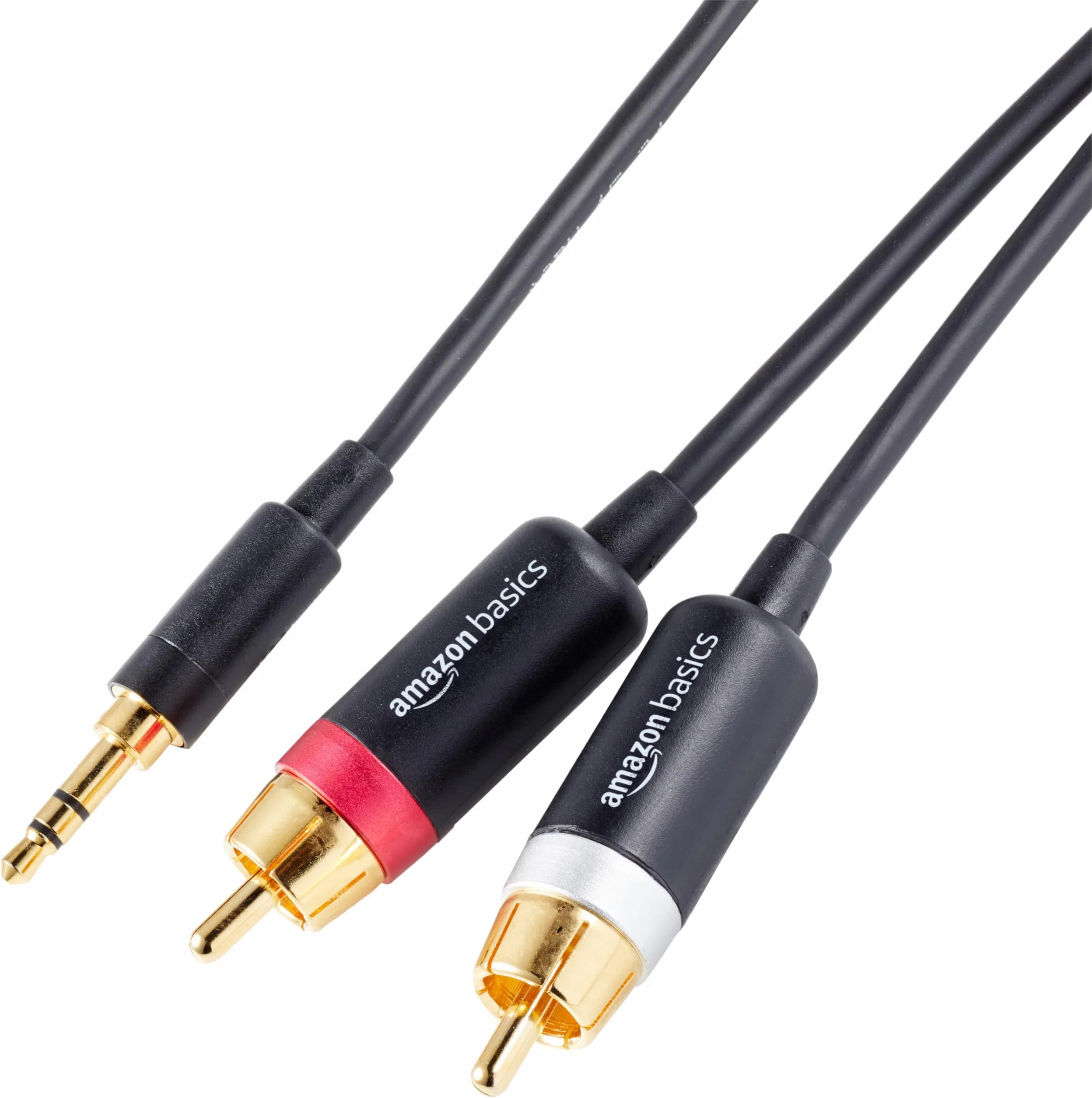 Amazon Basics Câble adaptateur audio auxiliaire 3,5 vers 2 RCA 2,4 m Noir prises plaquées or
