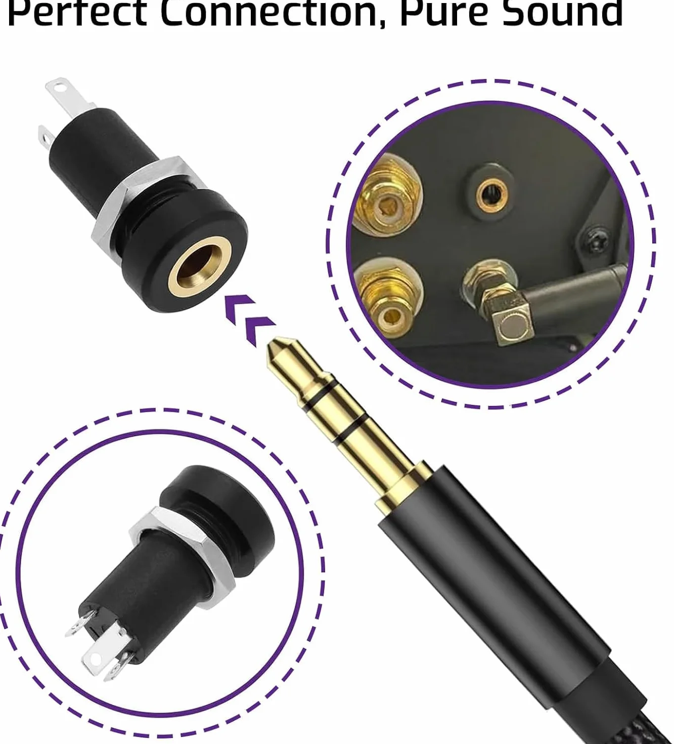 Prise Jack 3.5 à Souder, Connecteur TS 3.5 mm à Souder, Panneau de Montage Prise Audio pour MP3 MP4 et Jack 3.5 mm Stéréo Casque, en Nylon Résistant Haute Température Plaqué Argent 12V 6Pcs