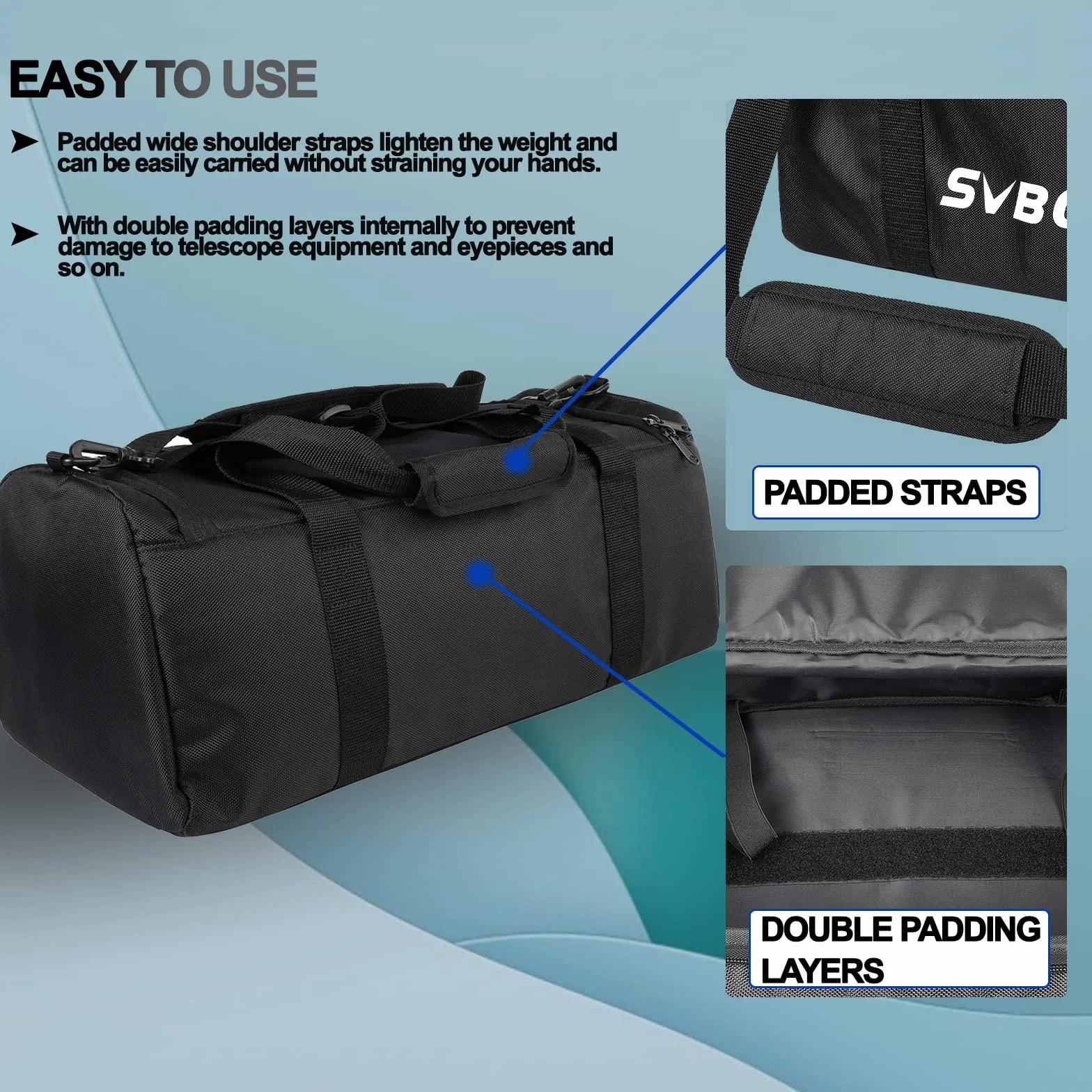 Svbony SV212 Teleskoptasche Gepolsterte Mehrzweck Tragetasche Verstellbarer Schultergurt Tissu Oxford 1680D PVC