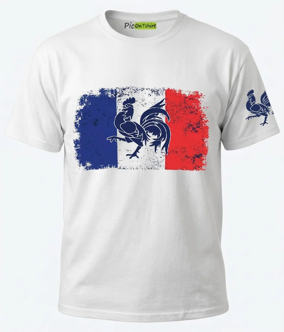 T-Shirt Homme Drapeau Français Coq Gaulois Vintage France Football Coupe du Monde 2026