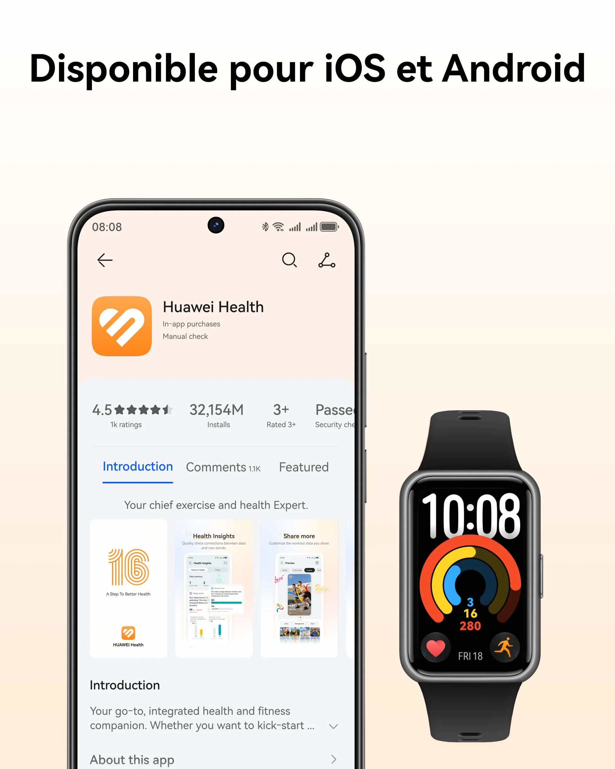 HUAWEI Band 11 Montre Connectée Tracker d'Activité Écran AMOLED 1,62 Pouces Bracelet Intelligent Autonomie 14 Jours Noir
