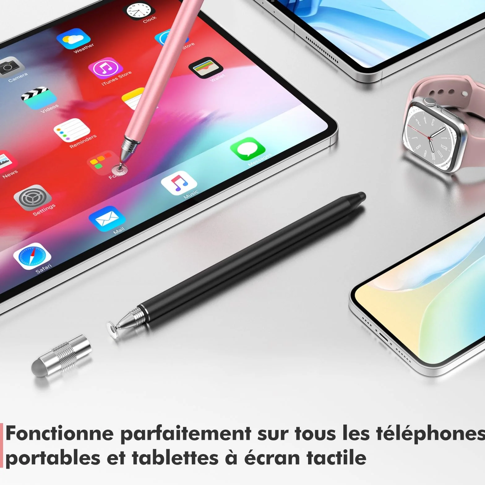 Stylet Tablette MEKO 3 en 1 pour iPad Samsung Smartphone Switch, Haute Précision avec 10 Embouts de Rechange (Noir + Or Rose)
