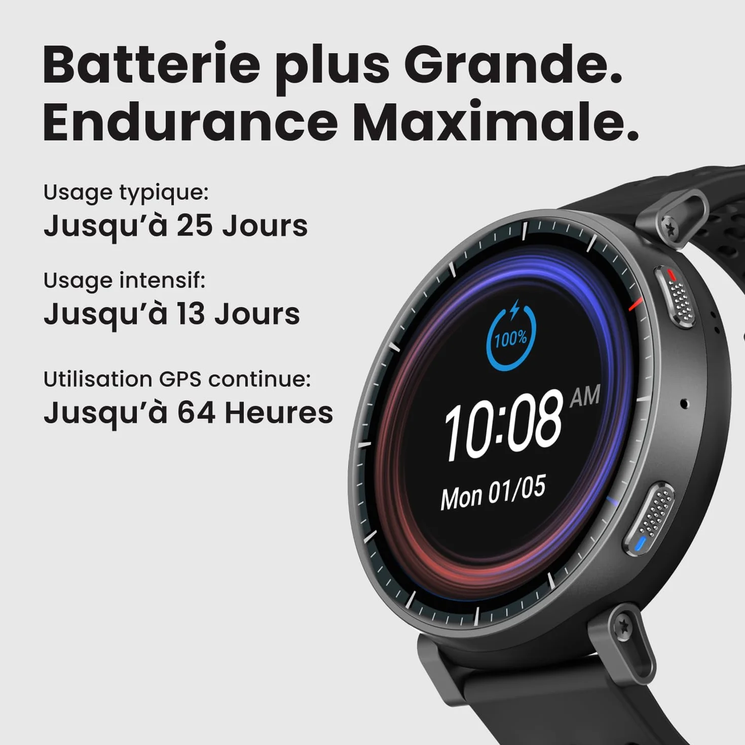 Amazfit Active Max Montre Connectée 48mm, Écran AMOLED 1,5", 25 Jours d'Autonomie, GPS, NFC, 4 Go Stockage