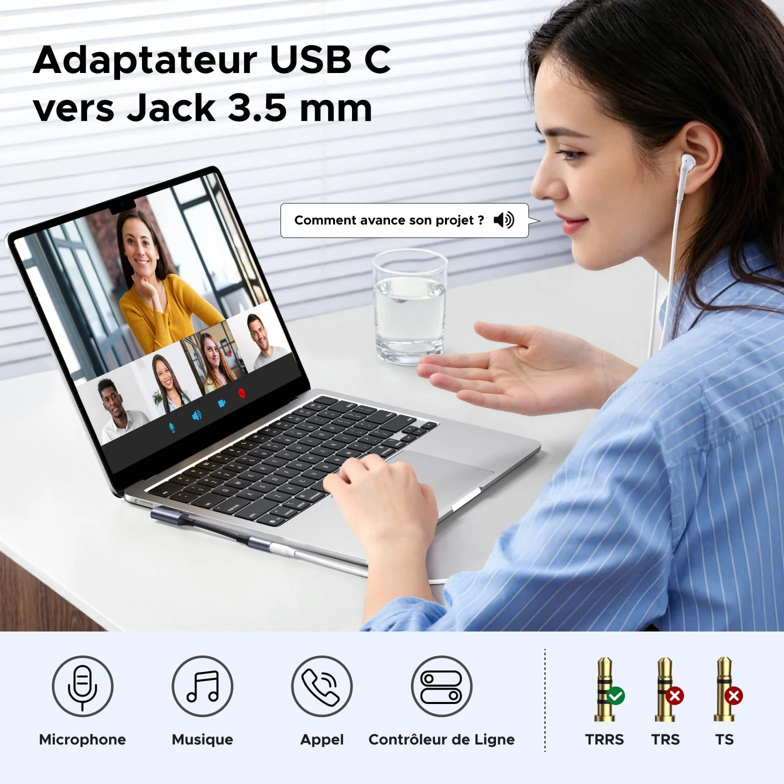 UGREEN Adaptateur USB-C vers Jack Audio 3,5 mm à Angle Droit 90 Dépenser avec Puce DAC, Compatible avec iPhone 17/17 Air/17 Pro/17 Pro Max, Série Galaxy S25, iPad, Mac