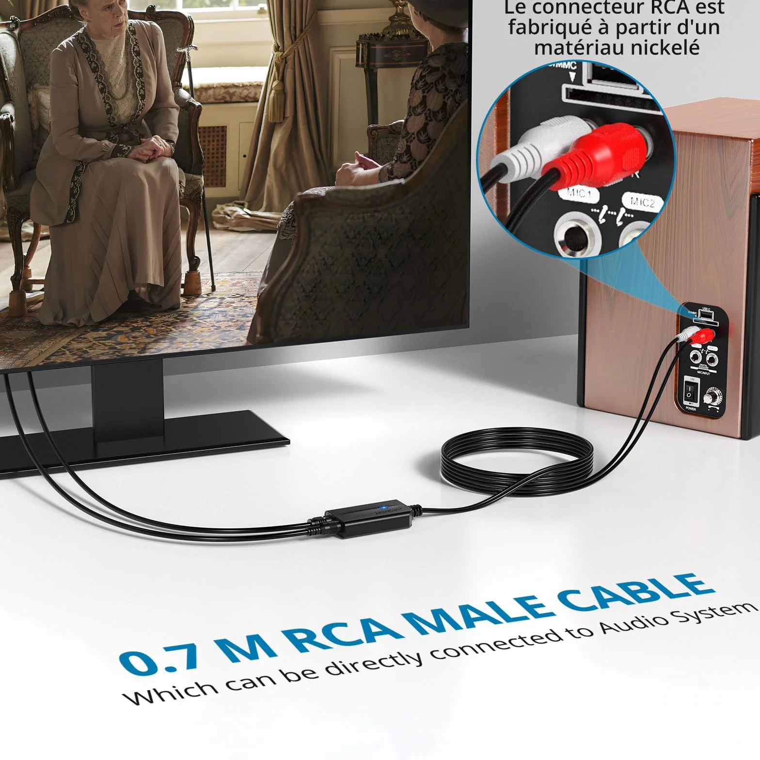 AUTOUTLET Convertisseur Audio Numérique Analogique 192kHz DAC Coaxial Optique SPDIF vers RCA Câble 0,8m + 1m pour HDTV DVD Blu-ray Sky