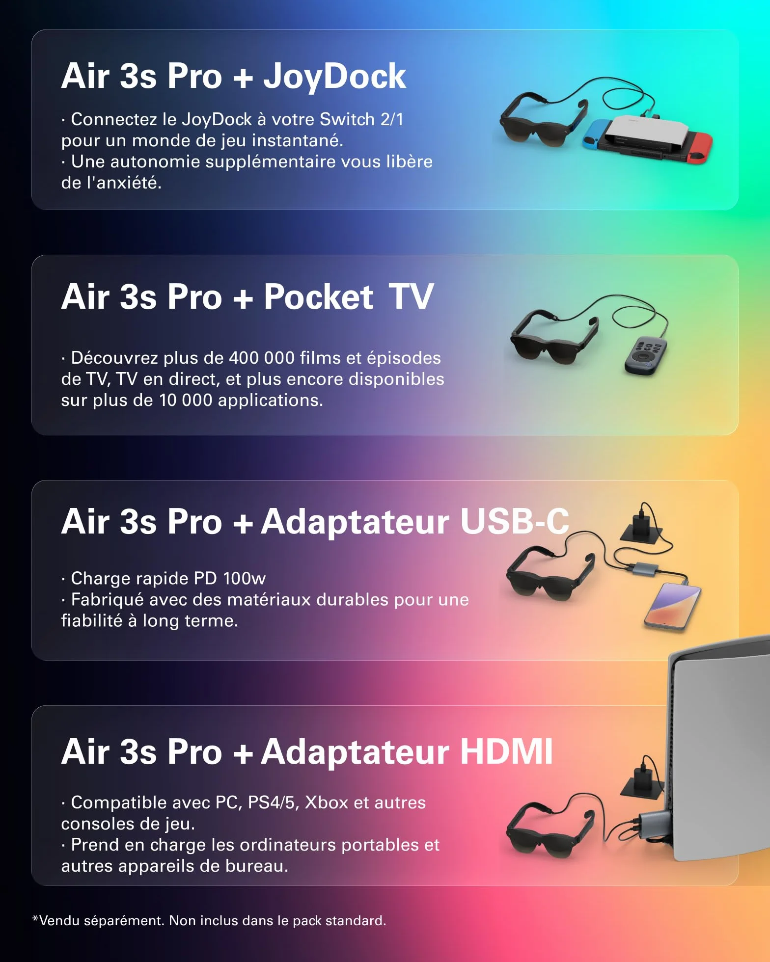 RayNeo Air 3s Pro Lunettes AR/XR - Affichage vidéo 201'' 1200 Nits 120Hz HueView 2.0, Lunettes de Jeu intelligentes pour iPhone 17,16,15/Android/Mac 2/PS5/SteamDeck