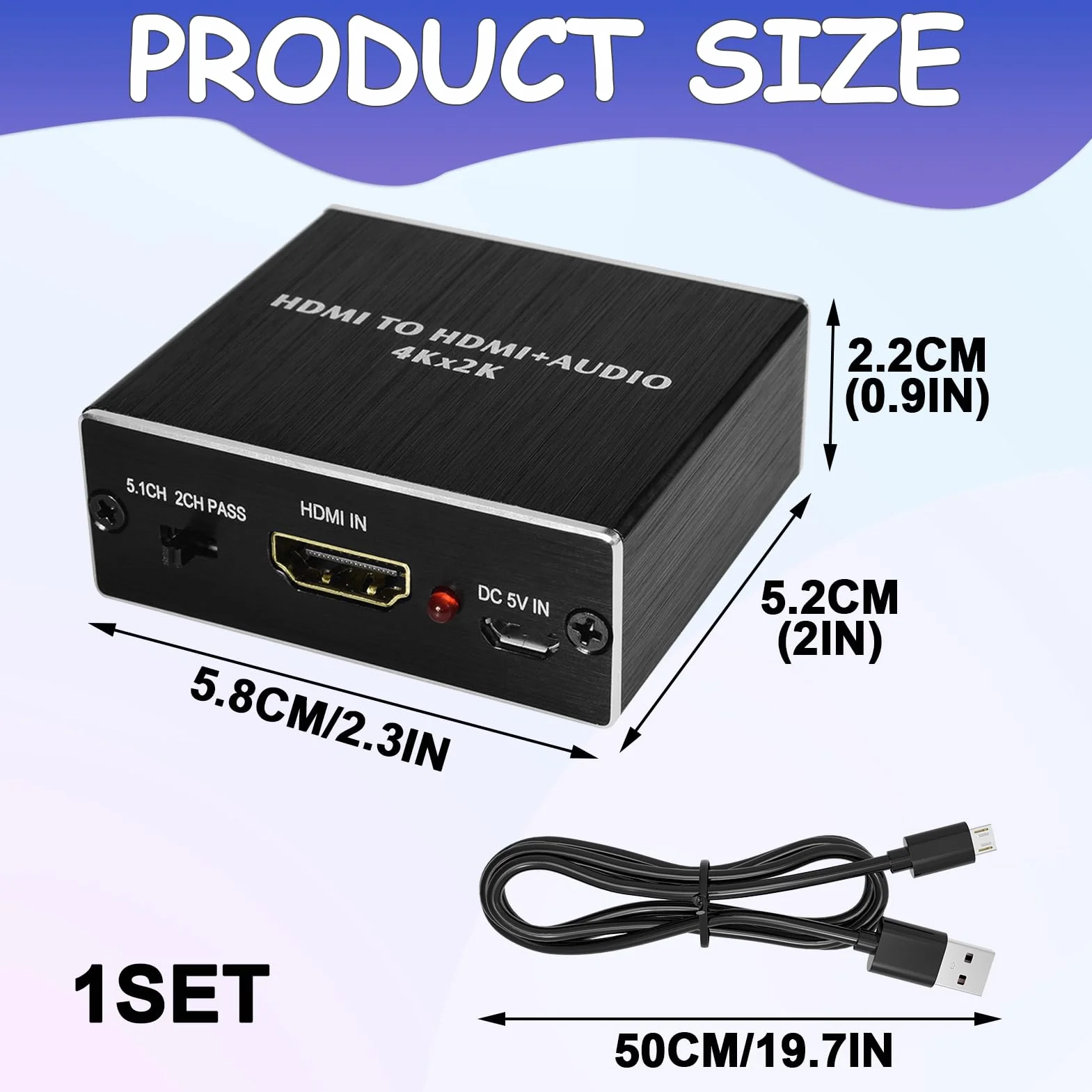 4K x 2K HDM1 Audio Convertisseur Adaptateur, Extracteur Audio HDM1 Splitter, Répartiteur Audio HDM1, HDM1 vers HDM1 Audio avec Adaptateur Stéréo 3,5 mm, Noir