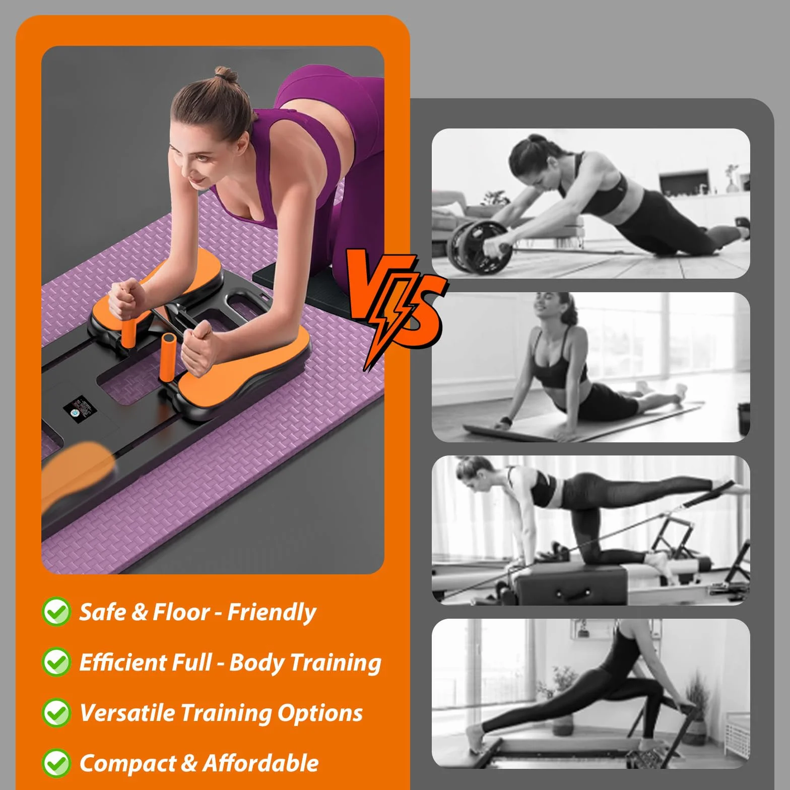 Planche de Pilates Pliable avec Rebond Automatique 24 Pieds antidérapants Multifonction Capacité 300 kg