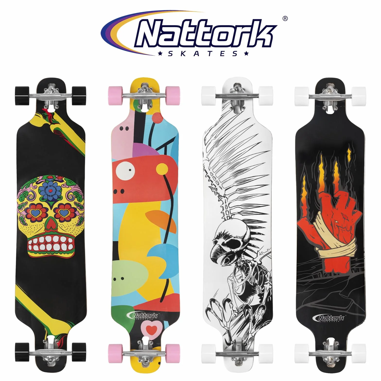Nattork Cruiser Longboard Skateboard complet en bambou et érable dur canadien
