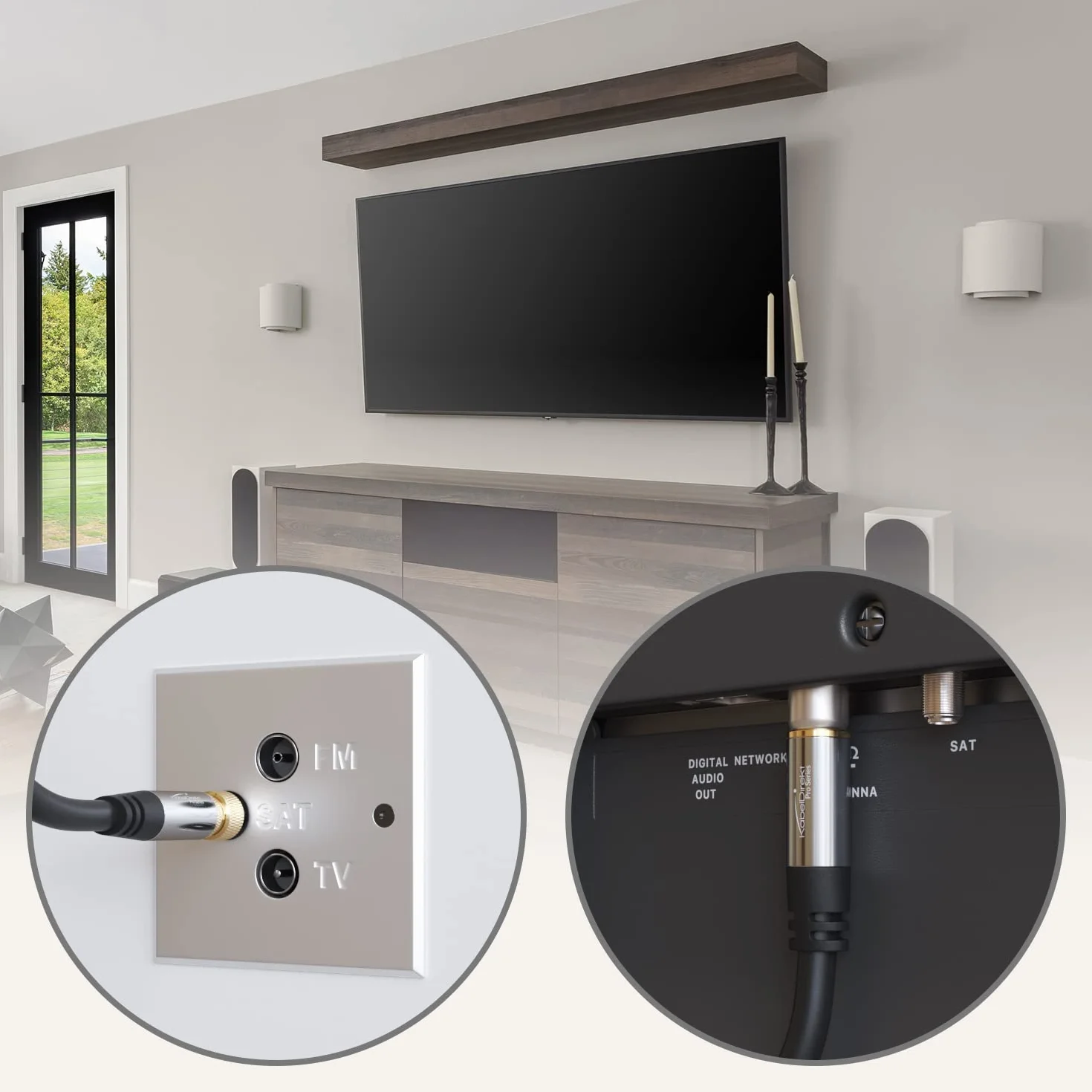 KabelDirekt – 7,5m Câble HDTV SAT/TV (75 ohms, connecteur F > connecteur coaxial, câble coaxial, TV, HDTV, radio, DVB-T2, DVB-C, DVB-S)