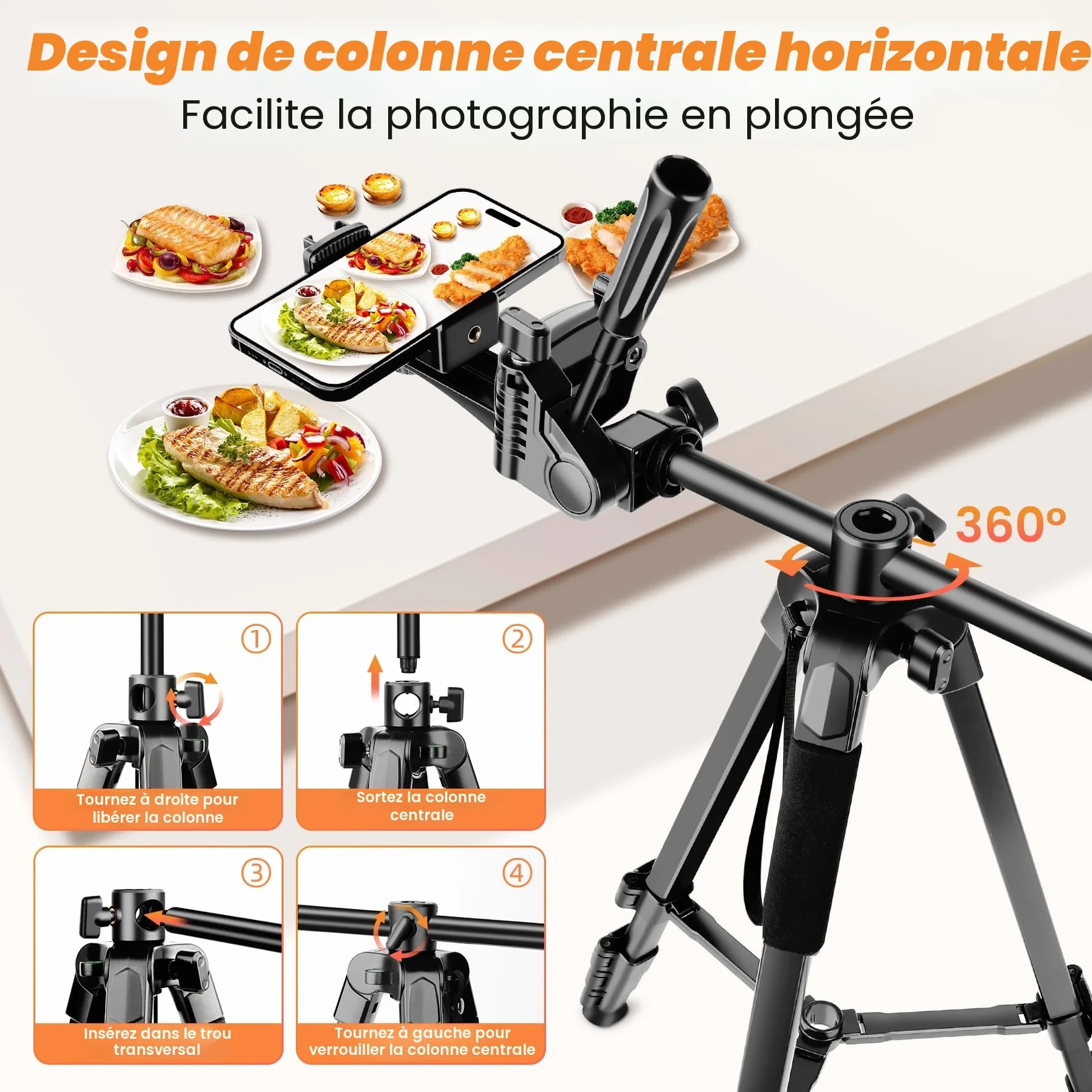 Nineigh Trepied Appareil Photo,190cm Trepied Smartphone avec Bras Télescopique Horizontal, Aluminium Trépied Caméra avec Télécommande pour iPhone, Samsung, Huawei,Caméra légère