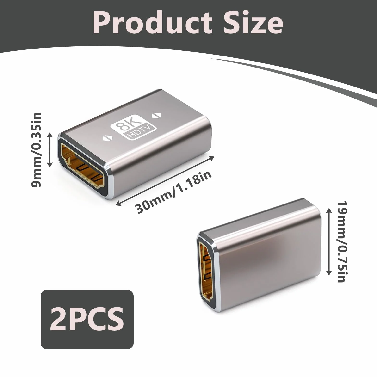 Coupleur HDMI Femelle vers Femelle 2PCS Adaptateur Rallonge HDMI 2.1 8K Plaqué Or Compatible UHD 4K 3D HDR eARC Dolby Atmos VRR