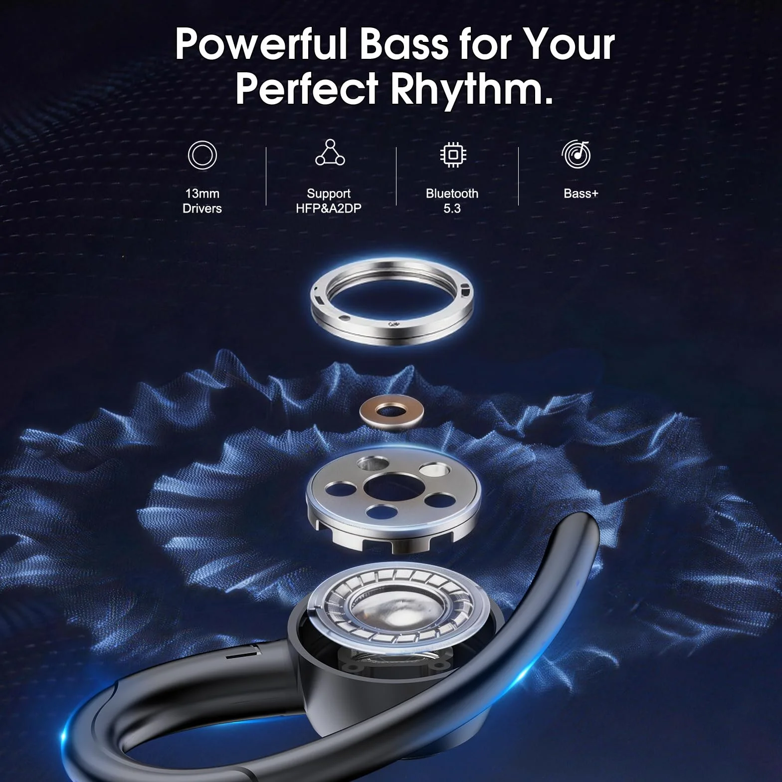 Ecouteurs Bluetooth sans Fil Sport, 2026 Bluetooth 5.4 Headphones avec HiFi Stéréo et ENC Mic, 48H Écouteur Sans Fil avec Écran LED, IPX7 Oreillette Bluetooth pour Sports/Voyages, Android iOS, Noir