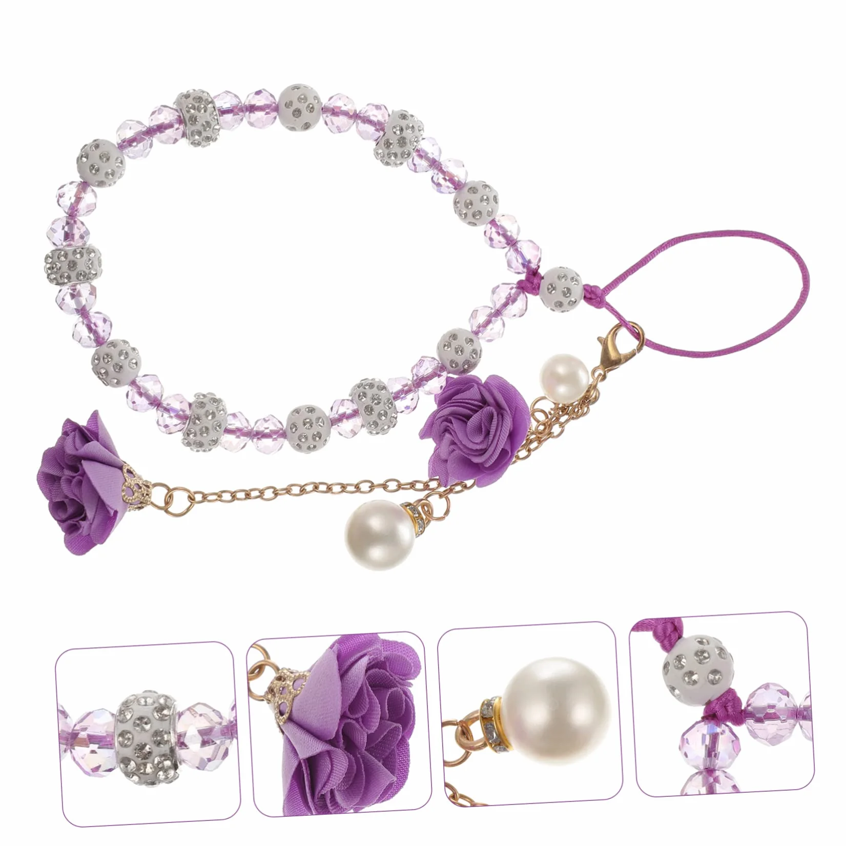 3 Pièces Pendentif Fleur Cristal pour Téléphone Portable Chaîne Décorative Lanière de Poignet Perte Accessoire Élégant pour Femmes et Filles
