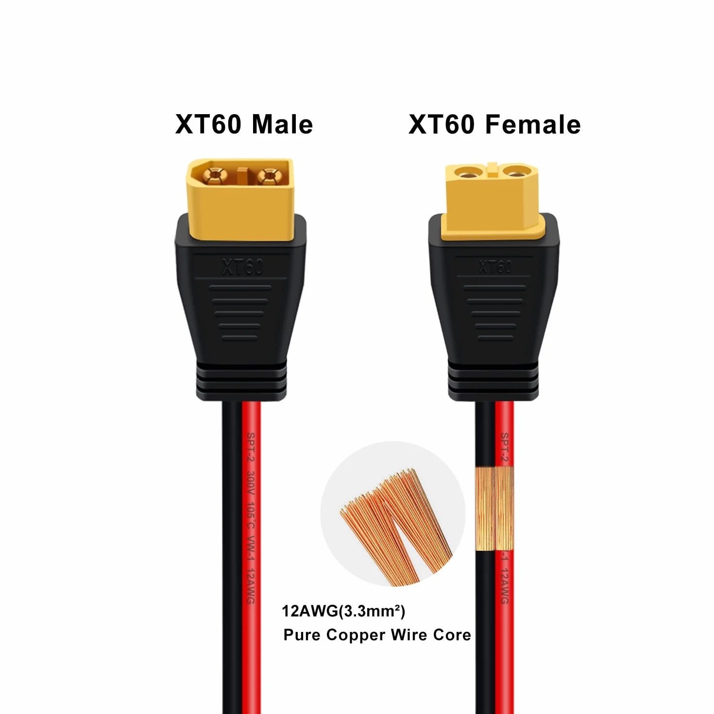 Câble Extension XT60 Mâle vers Femelle 12AWG Rallonge de Câble XT60 pour RC Battery, Portable Power Station, Battery Pack (3 m)