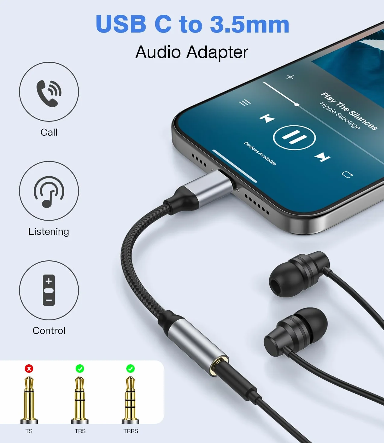 Adaptateur de Prise Casque 3,5mm USB Type C Compatible iPhone 16 15 Pro Max Plus, Galaxy S24 S23 Ultra Note 20 A54, Huawei P50 P40 Mate 30