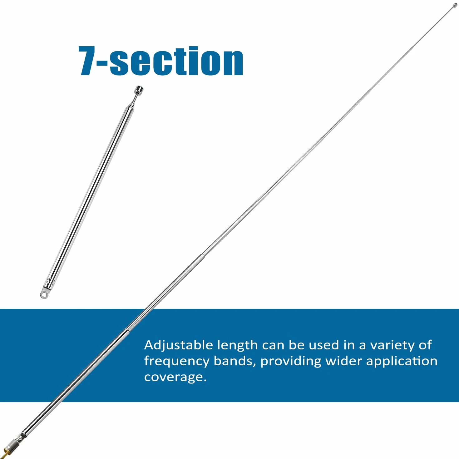 VooGenzek 2 Pièces 100cm 7 Sections Antenne Télescopique, Antenne Télescopique Portable FM, Antennes Radio FM Télescopiques Portables, pour TV Dab AM/FM Réception Stéréo