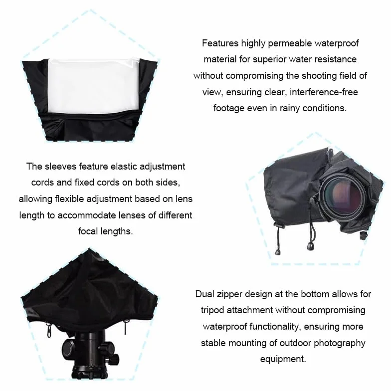 Housse de Pluie Imperméable en Nylon pour Appareils Photo Reflex DSLR, Protection Anti-Pluie Compatible avec Fujifilm, Nikon, Canon, Sony avec Fenêtre Transparent et Manches Réglables