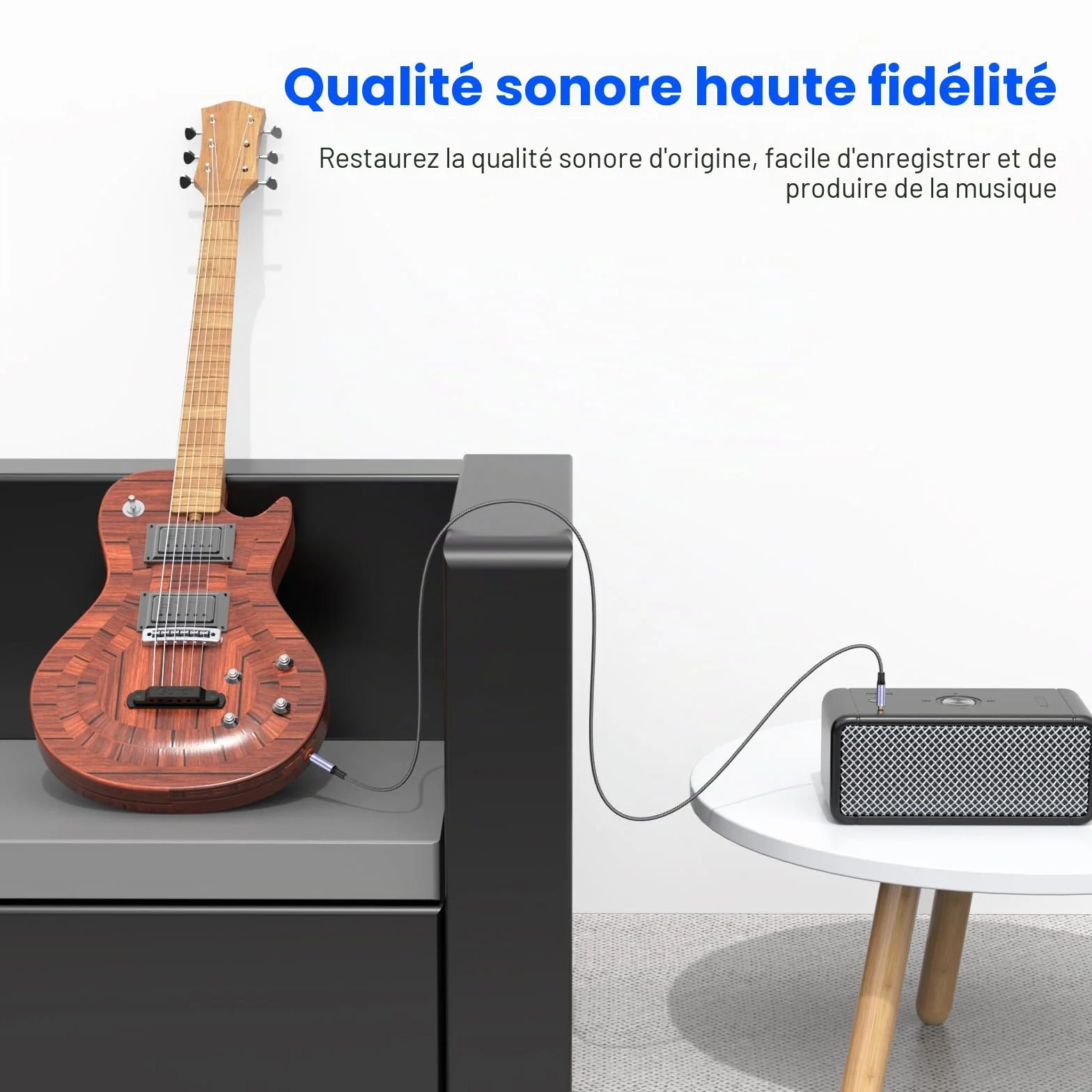MOSWAG Câble Audio 3.5mm vers 6.35mm Stéréo Jack 1M, Câble Jack TRS Nylon Tressé 6.35 Mâle vers 3.5 Mâle pour DVD, Haut Parleurs, Table de Mixage, Cinéma Maison etc