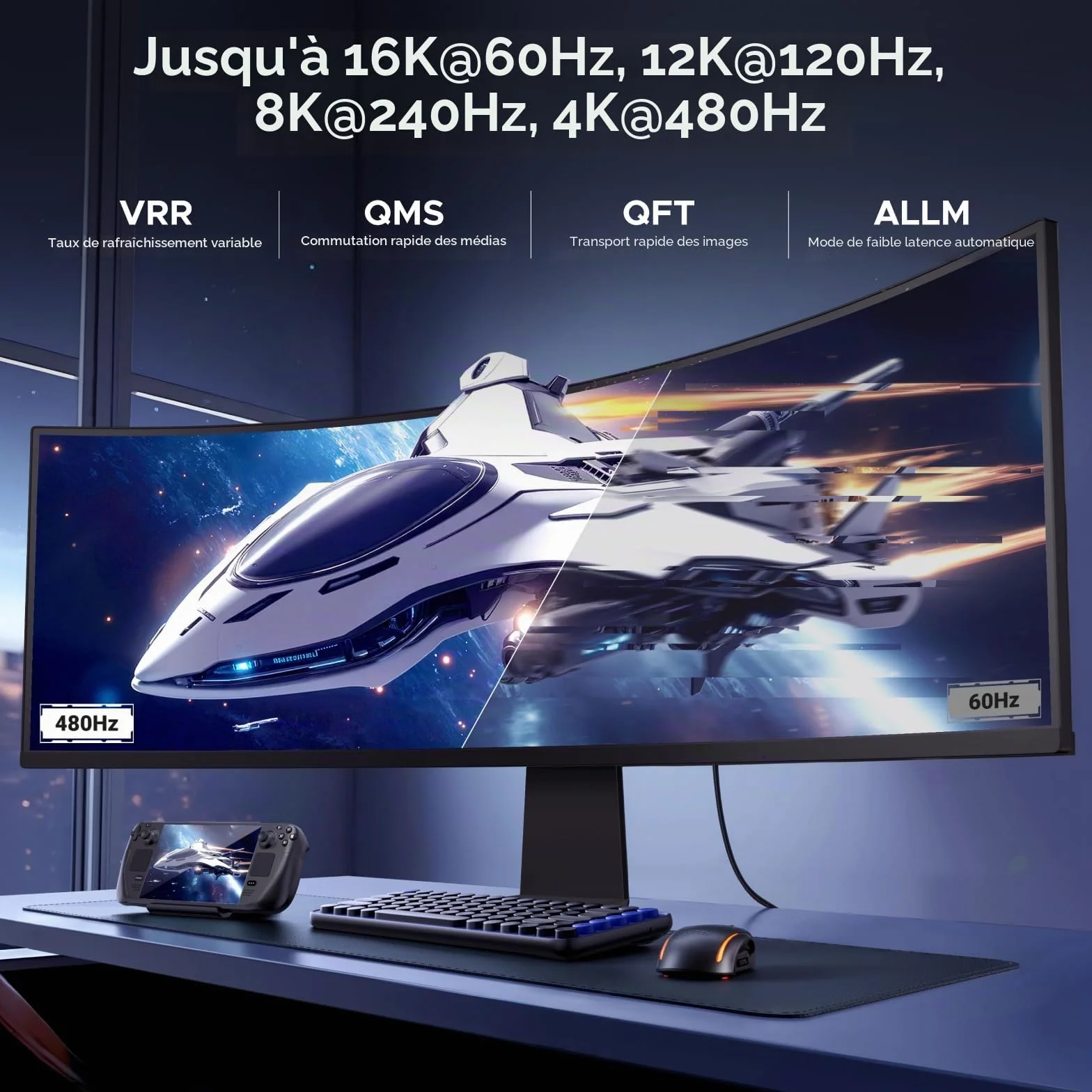 UGREEN 16K Câble HDMI 2.2 16K 60Hz 12K 8K 240Hz 96Gbps Ultra Haute Vitesse Cordon HDMI Aluminium LIP DynamicHDR Dolby Atmos HDCP Nylon Tressé Compatible avec PS5 4 Xbox MacBook Pro Blu Ray HDTV 2M