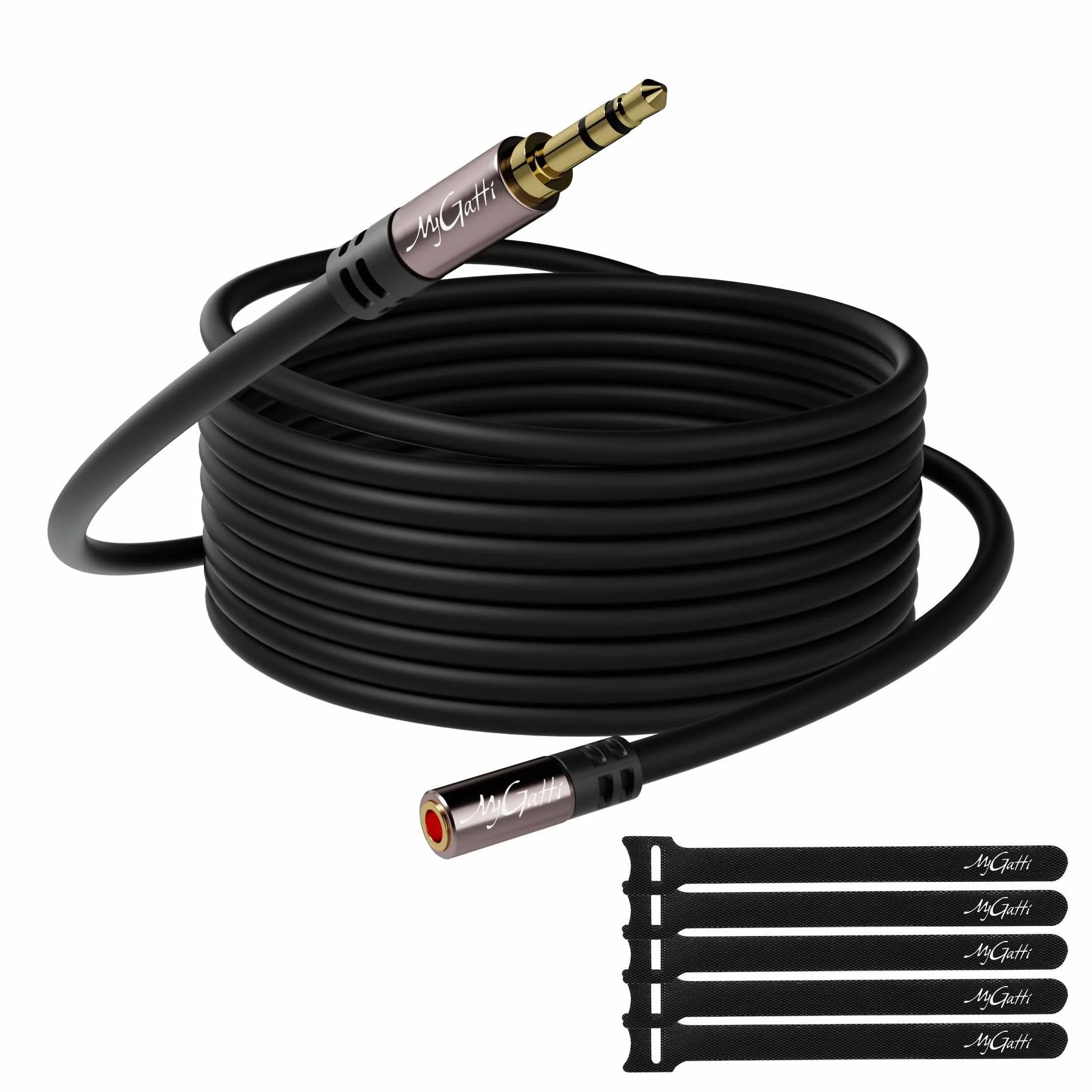 5m Câble d'extension stéréo jack 3,5 mm, rallonge audio mâle vers femelle, câble d'extension pour casque, noyau OFC, câble noir (avec 5 serre-câbles)