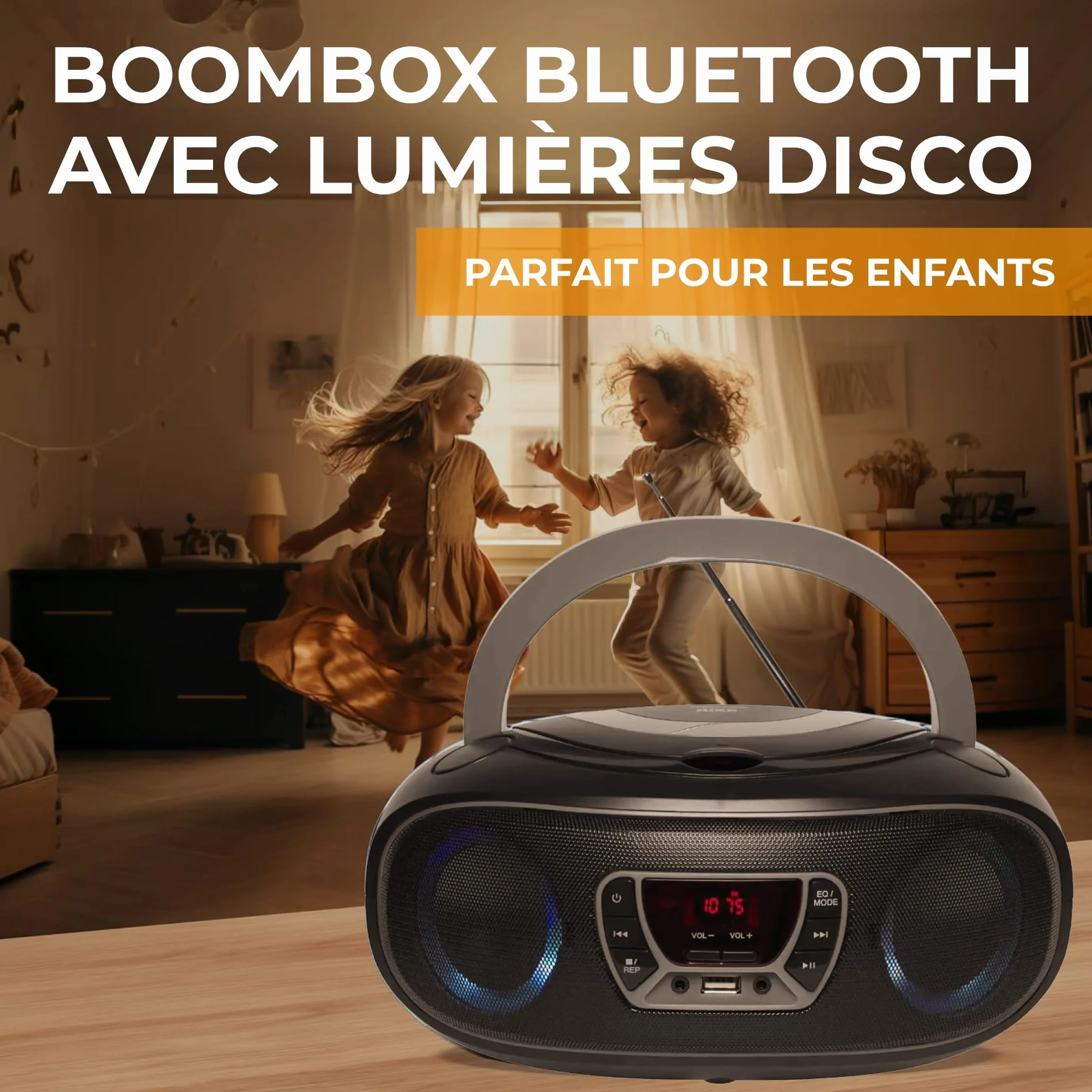 Denver TCL-212BTGR Boombox CD Bluetooth Radio FM USB MP3 AUX Gris