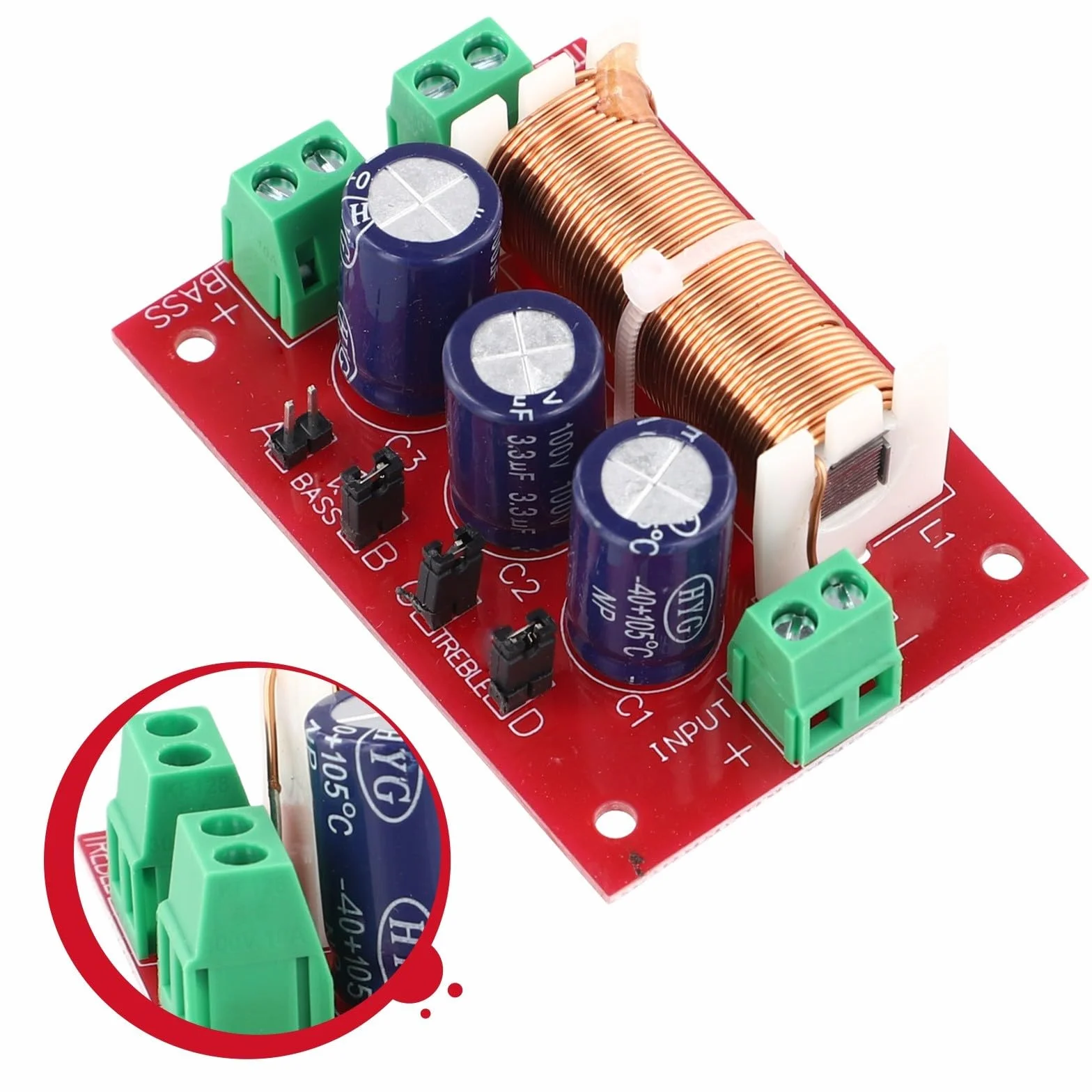 Filtre croisé haute capacité 400 W facilitant un contrôle précis du son sur les variations d'impédance