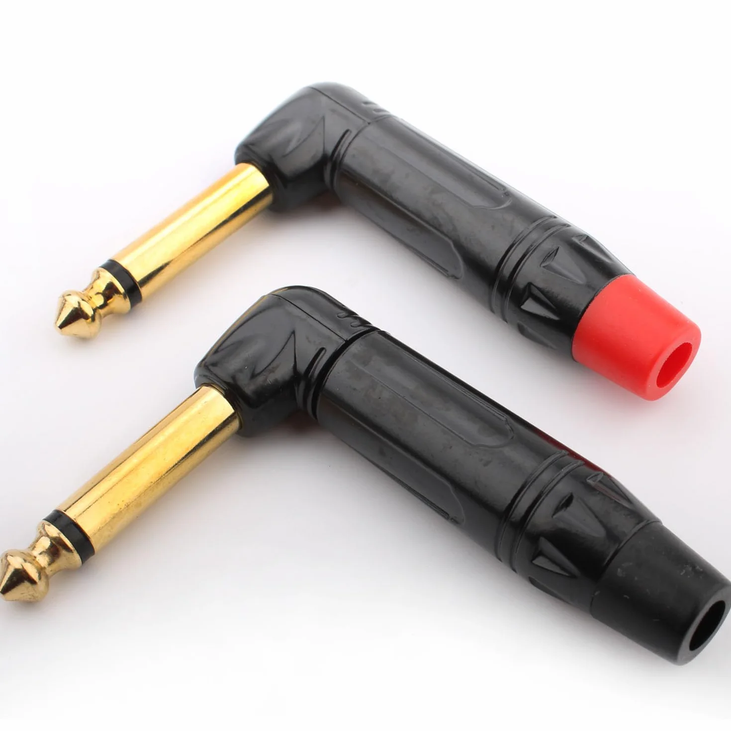 RUNCCI-YUN 2 pièces 6.35mm 1/4 "TS souder connecteur Jack,Mono Audio Souder Connecteur connecteur angle droit de 6.35mm,prise de micro 6,35 TS plaqué or pour câbles haut-parleur/guitare/microphone