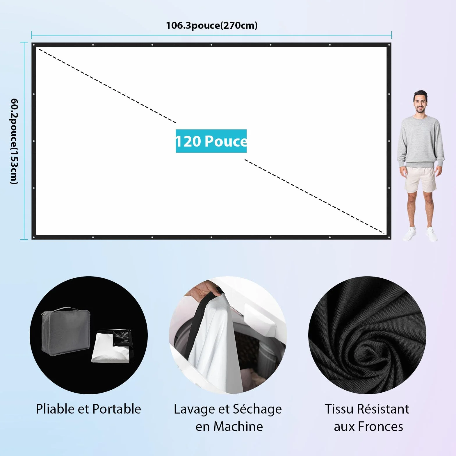 Écran Projecteur Portable 120 Pouces Extérieur- LEORFI Fond Noir Amélioré Opaque - Toile de Projection Intérieur/Extérieur - Écran Projecteur Pliable Lavable pour Cinéma Maison - Avec Sac de Transport