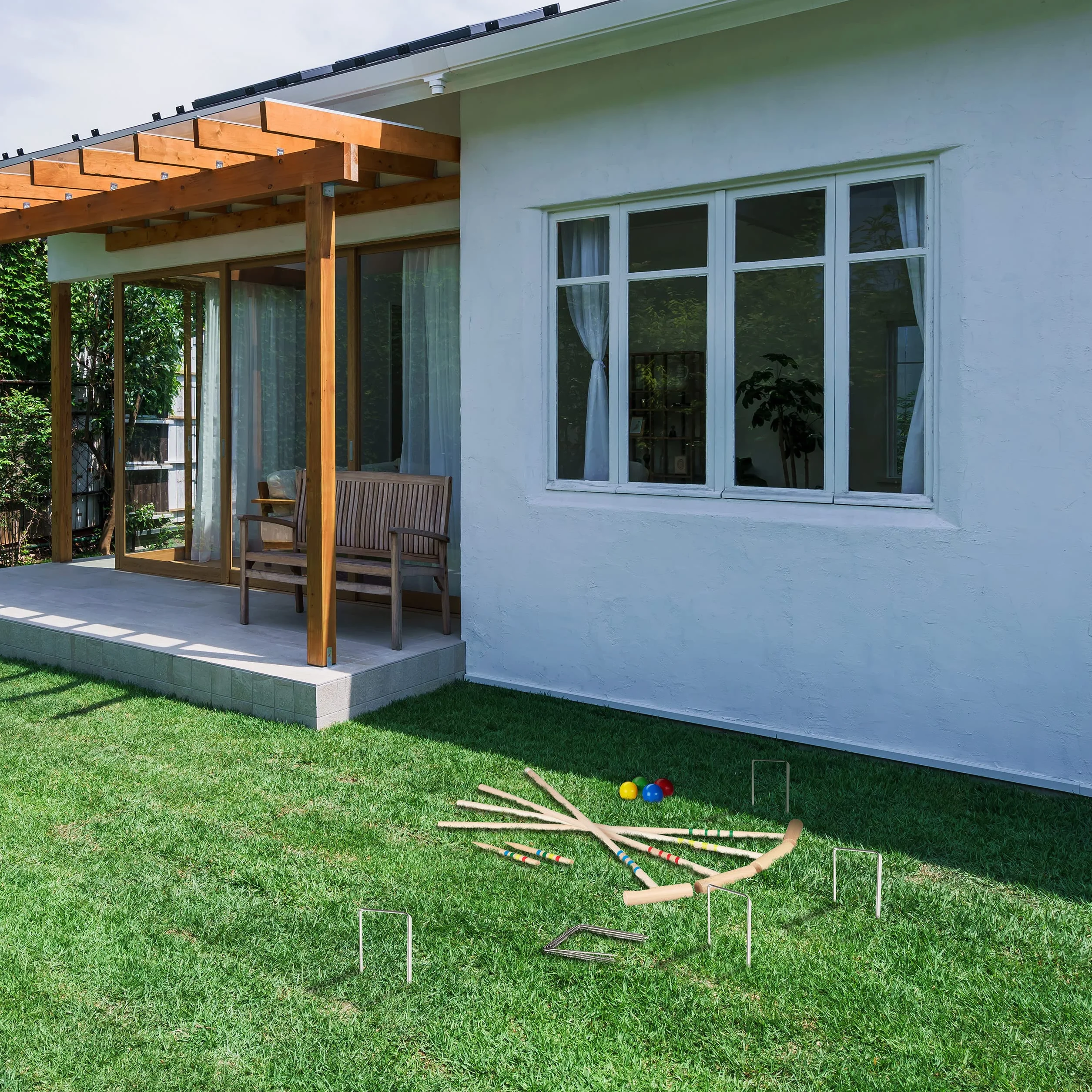 Relaxdays Jeu de Croquet en Bois 4 Joueurs Set Complet avec Sac