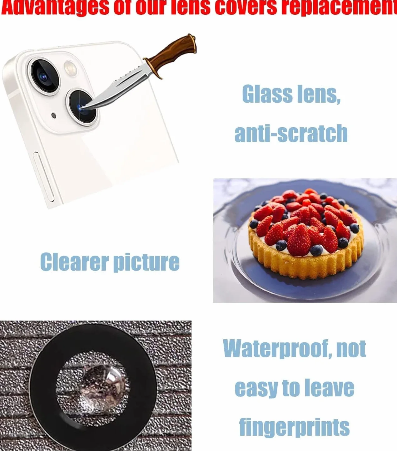 Lentille de Rechange pour Appareil Photo arrière pour iPhone 13/iPhone 13 Mini, Anti-Rayures et étanche, Coque arrière en Verre de Rechange avec et kit d'outils de réparation