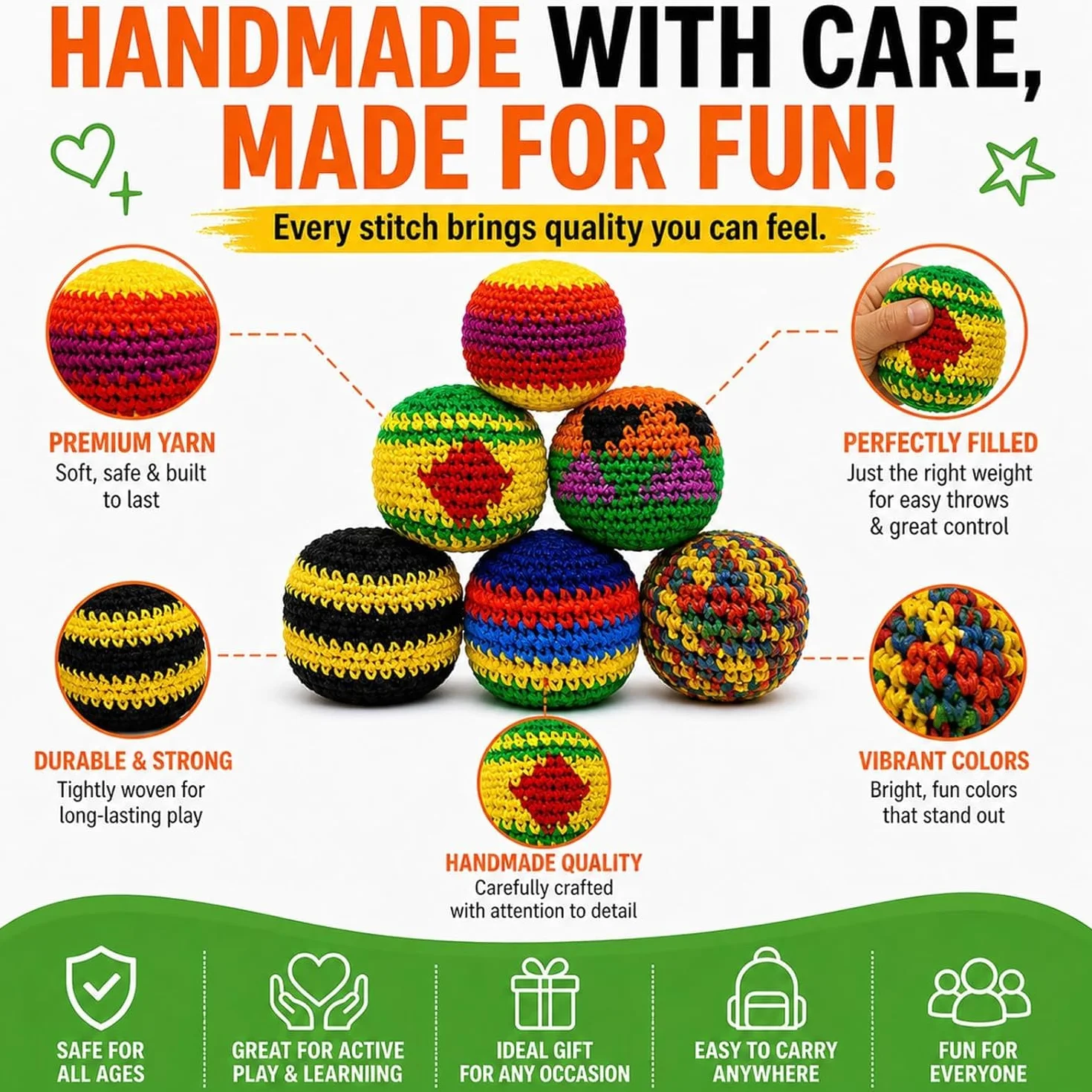 Balles de Frappe Tricotées Ensemble 6/12/18 Sacs de Pieds au Crochet pour Enfants Adultes Jeux Plein Air