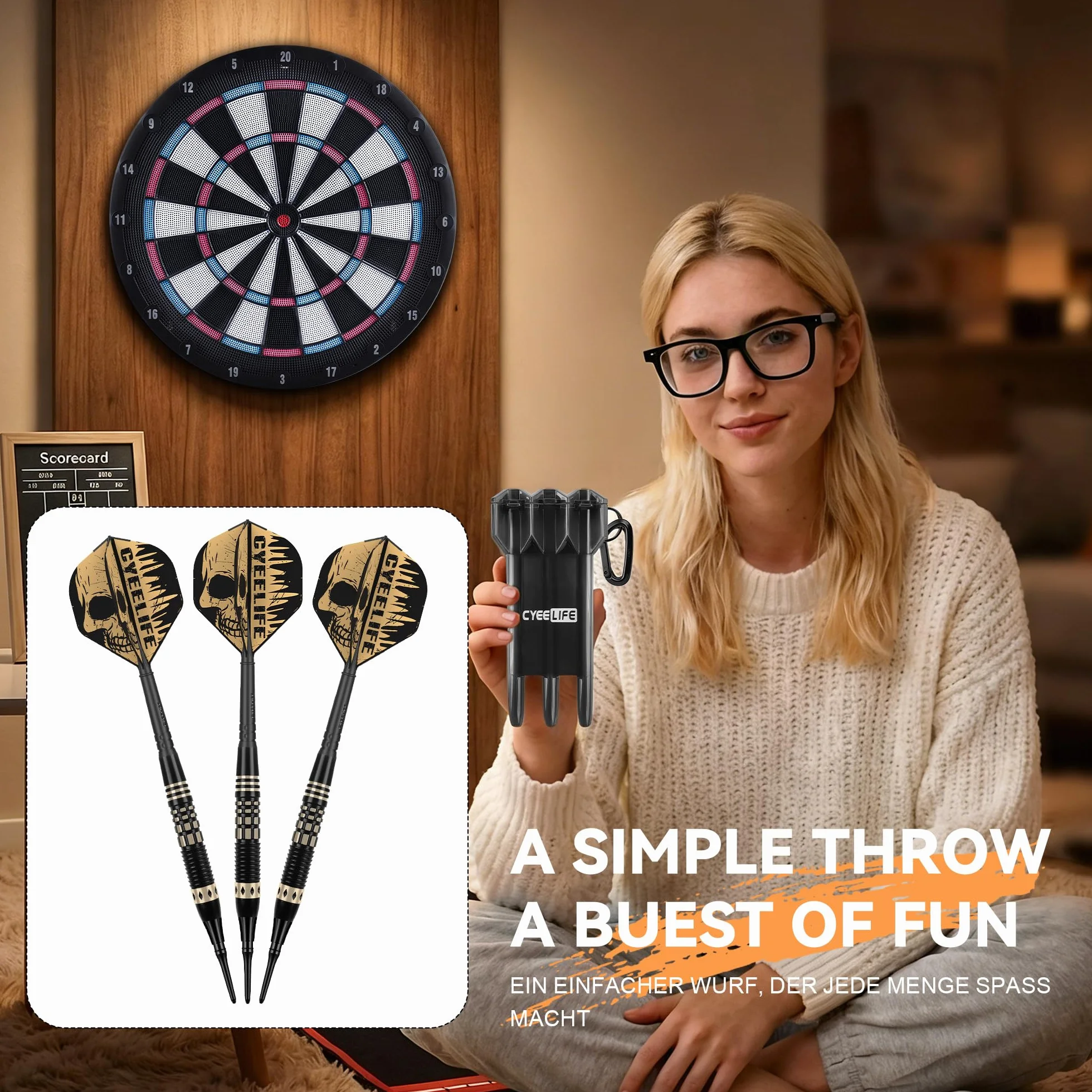 CyeeLife Fléchettes Soft-Darts 16g 3 pièces avec Pointe Plastique, Flights et Tiges, Sac de Transport