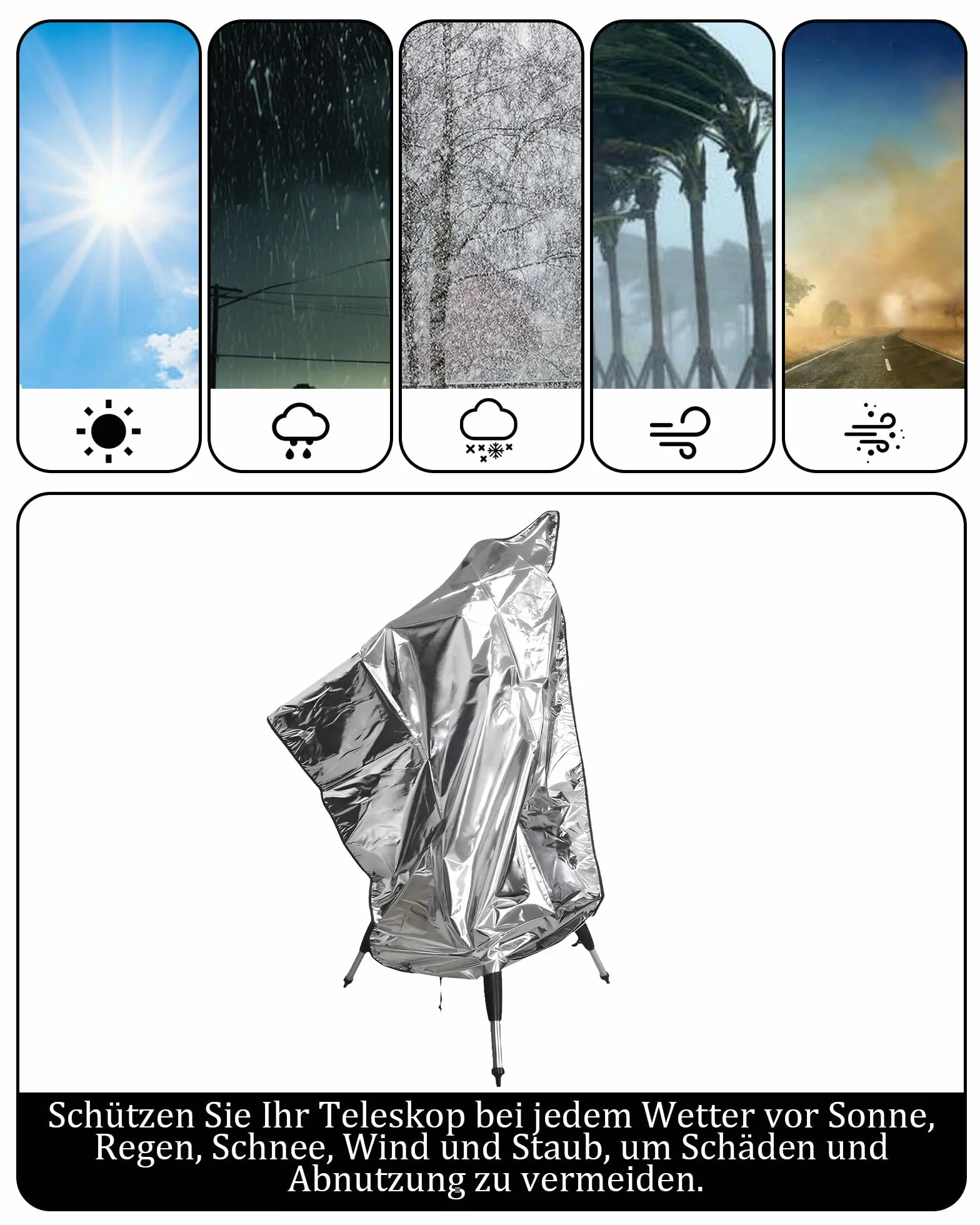 Housse télescopique de protection 120x160 cm étanche poussière coupe-vent extérieur