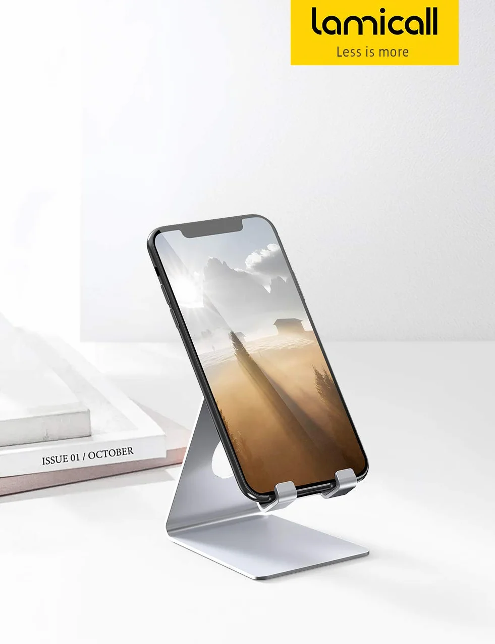 Lamicall Support Téléphone, Dock Téléphone - Support Téléphone Bureau pour iPhone 17 Pro Max Air, 16/15/14/13/12 Pro Max Plus Mini XS XR X 8, Huawei, Samsung S10 S9 S8, d'autres Smartphones - Argenté