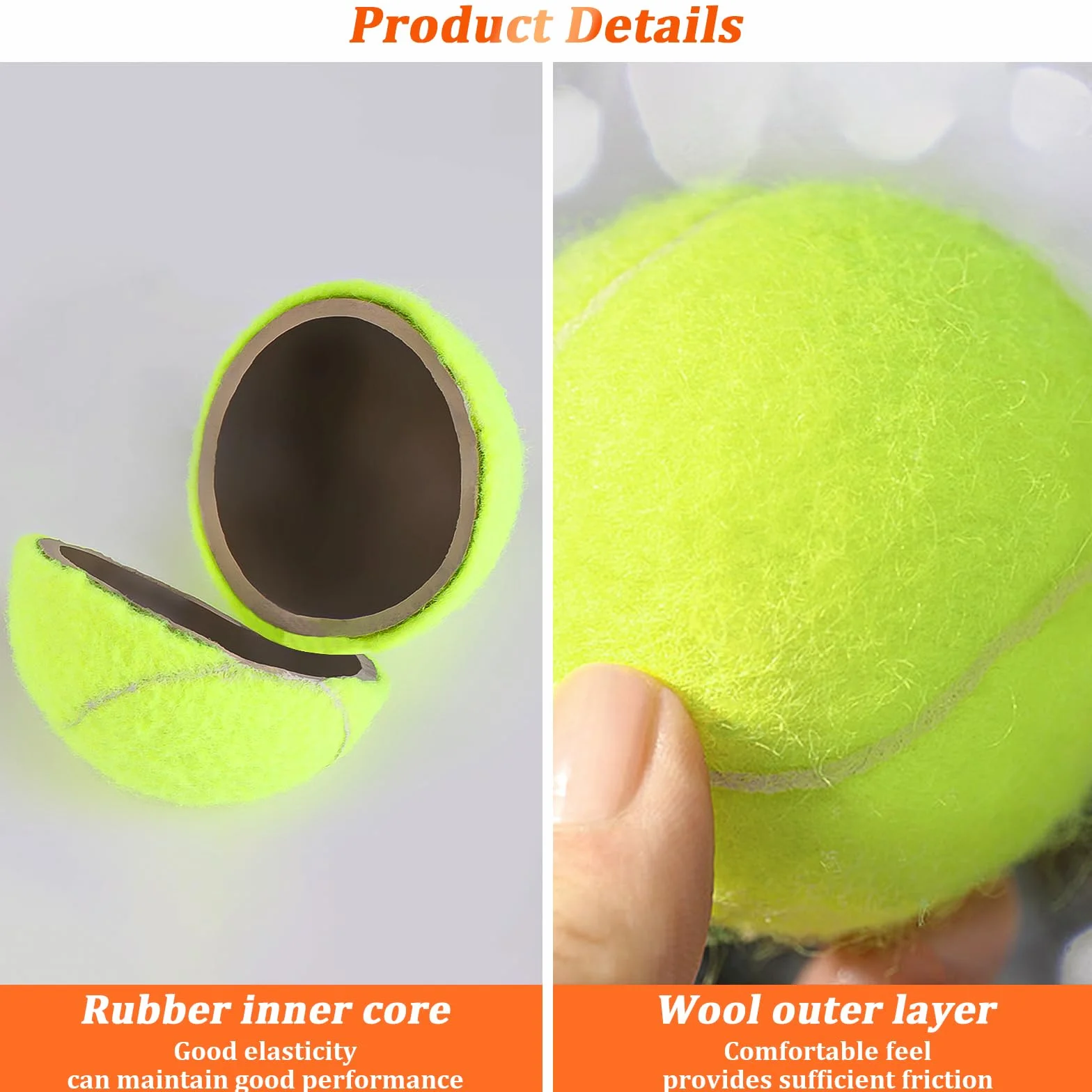 Lot de 6 balles de tennis d'entraînement élastiques résistantes et rapides pour intérieur extérieur
