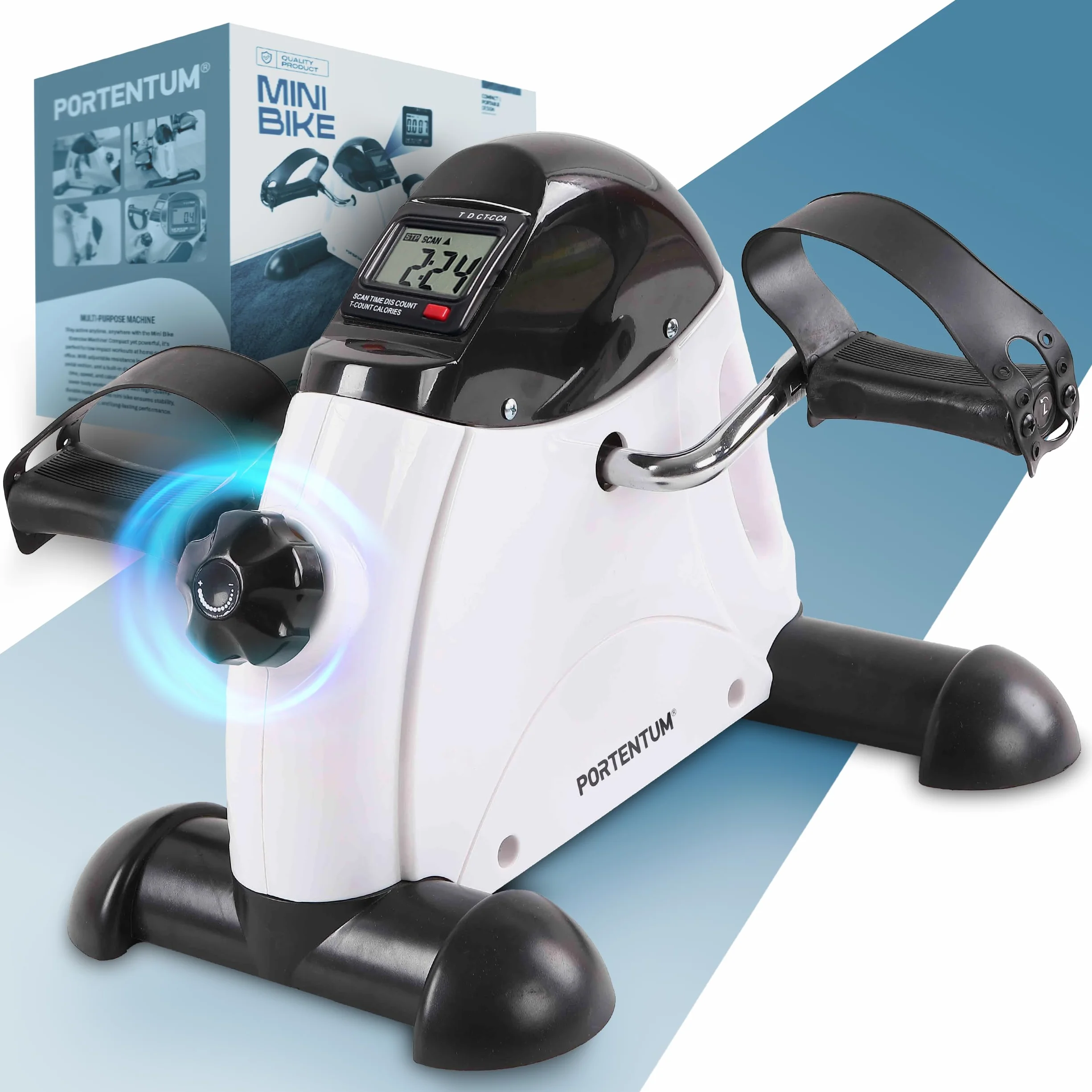 PORTENTUM Pedalier d'Appartement Senior avec écran LCD 6 Fonctions – Mini Velo Bras et Jambes Compact avec résistance réglable