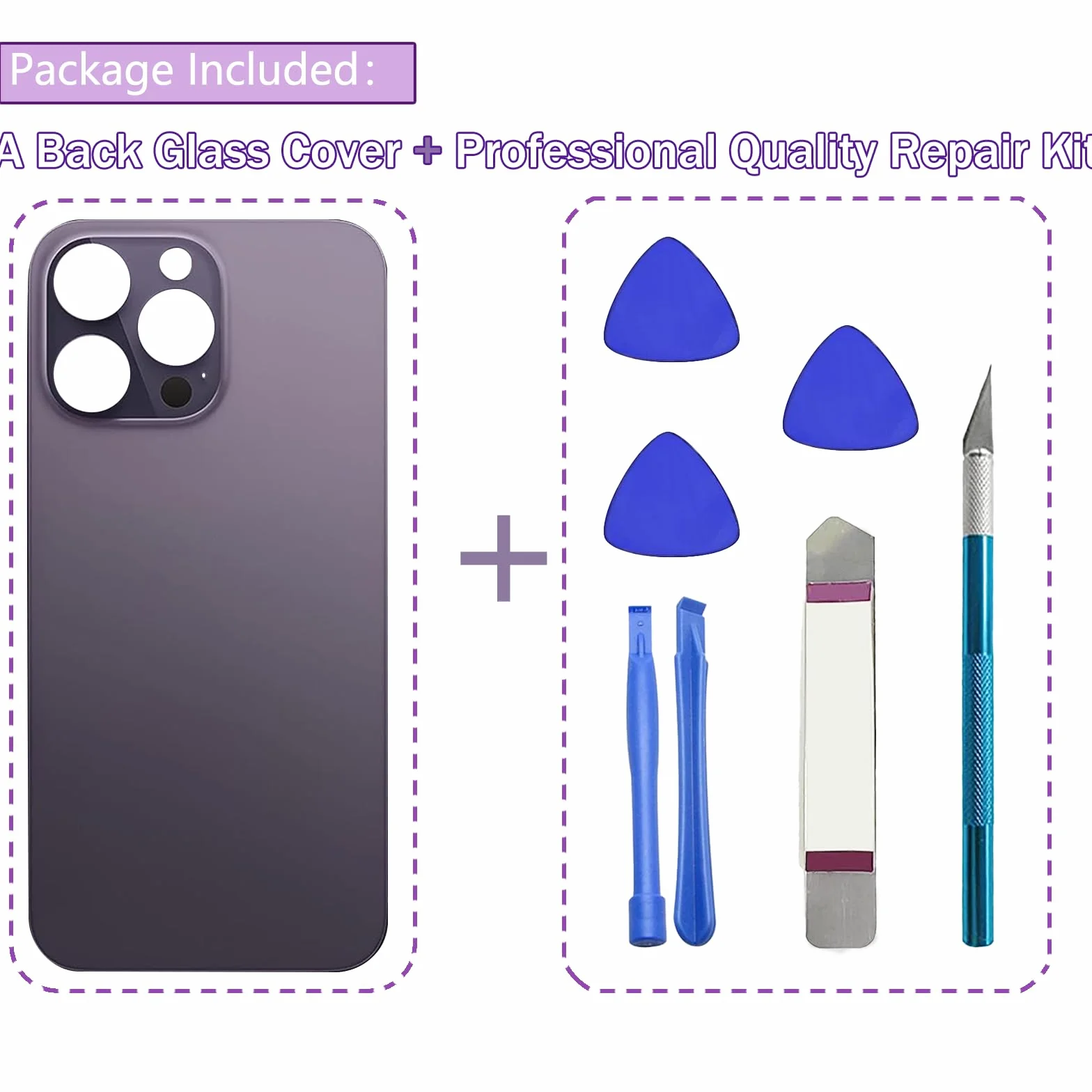 14 Pro Max Verre arrière de Rechange pour iPhone 14 Pro Max 6,7" avec kit d'outils Repar, Violet foncé