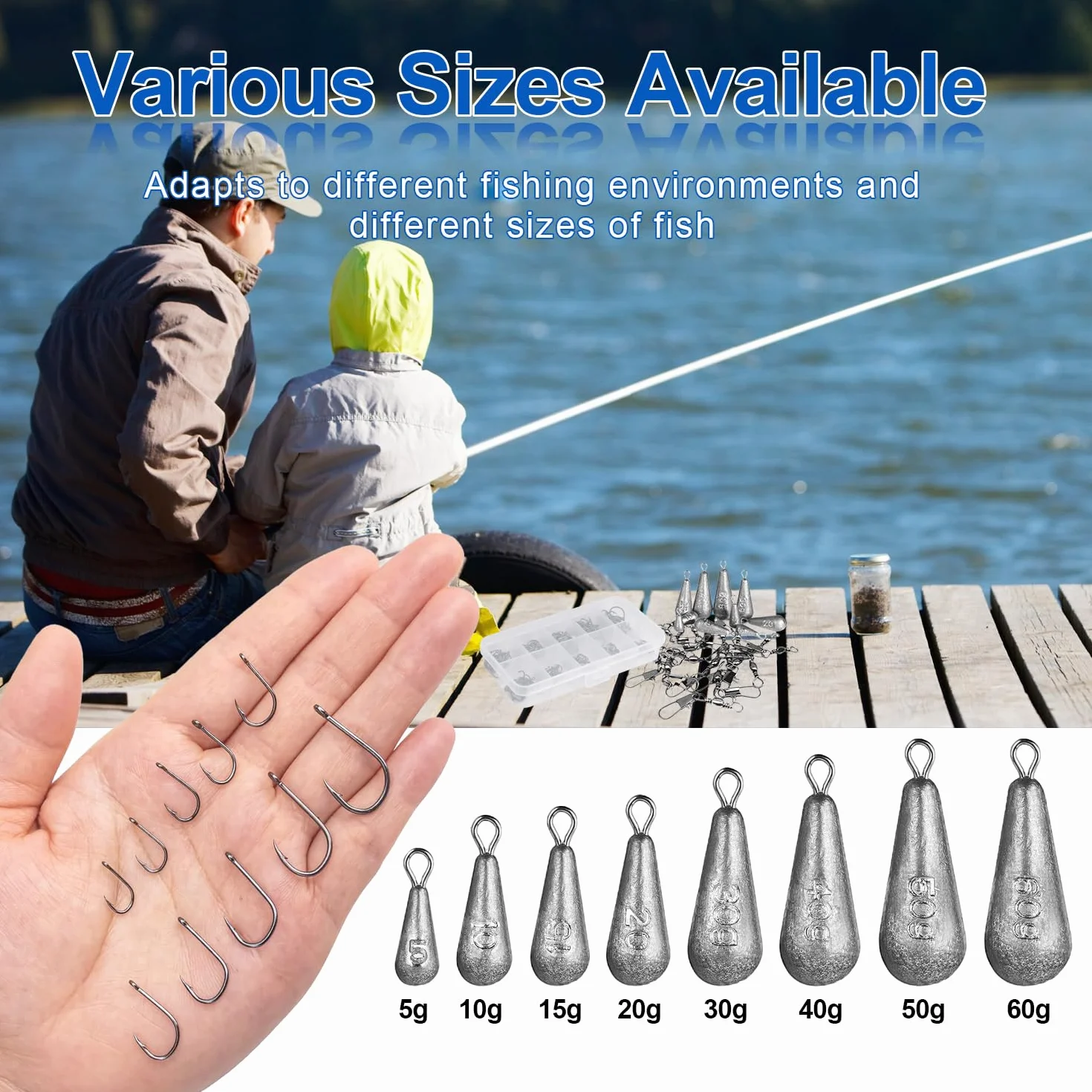 Set de Pêche 125 Pièces Plomb Emerillon Hameçon Truite Carpe Mer Accessoires