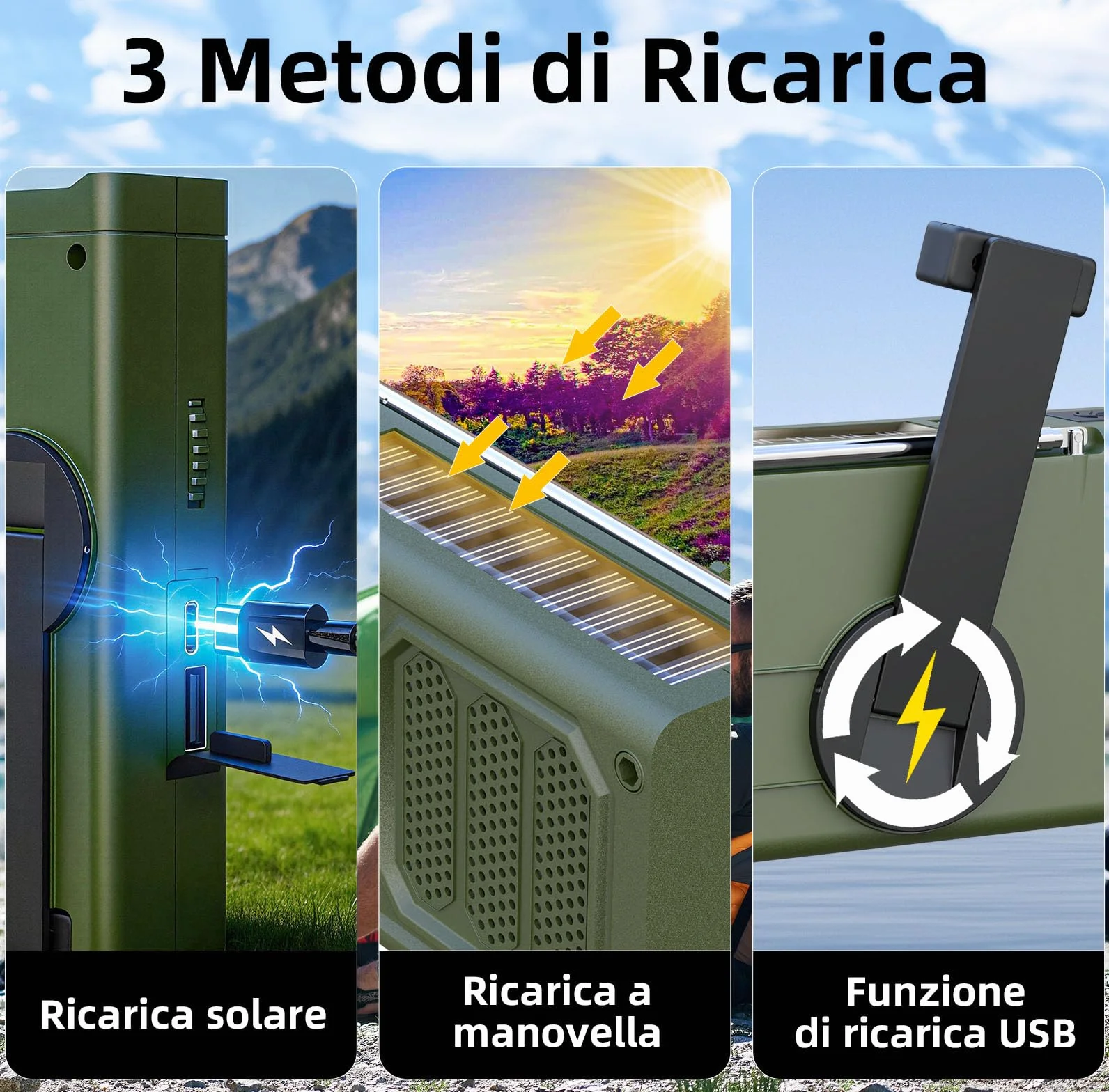 Radio Solaire d'Urgence AM/FM avec Lampe Torche LED, Alarme SOS, Recharge USB/Solaire/Manivelle, Batterie 2000mAh, Vert