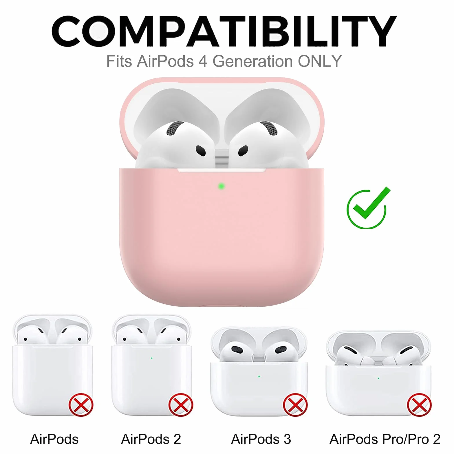 Coque AirPods 4, Étui Protection Mince Silicone AirPods 4 2024 USB-C, Rose