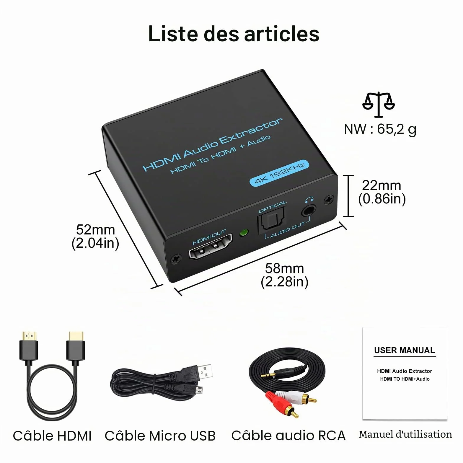 VEDINDUST 4K HDMI Optical Adapter Audio Splitter Extractorvers SPDIF TOSLINK Optique et Audio Stéréo 3.5 mm pour Blu-Ray DVD Xbox HDTV PS4 PS5 Home Cinéma