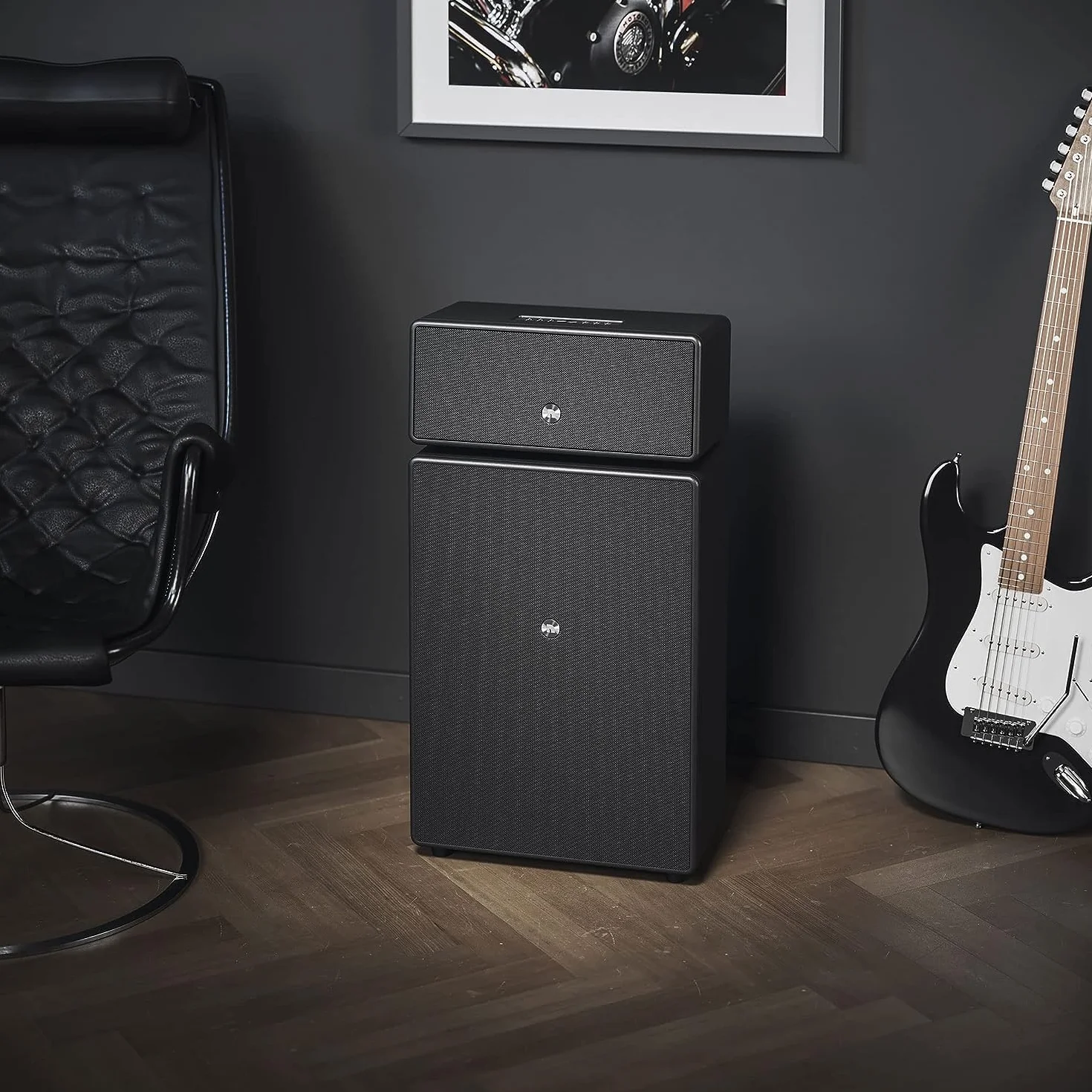 Audio Pro Drumfire-D2 - Enceinte Multiroom Ultra Puissante avec Bluetooth & WiFi - Enceinte Stéréo avec AirPlay 2, Chromecast, Spotify sans Fil - Noir