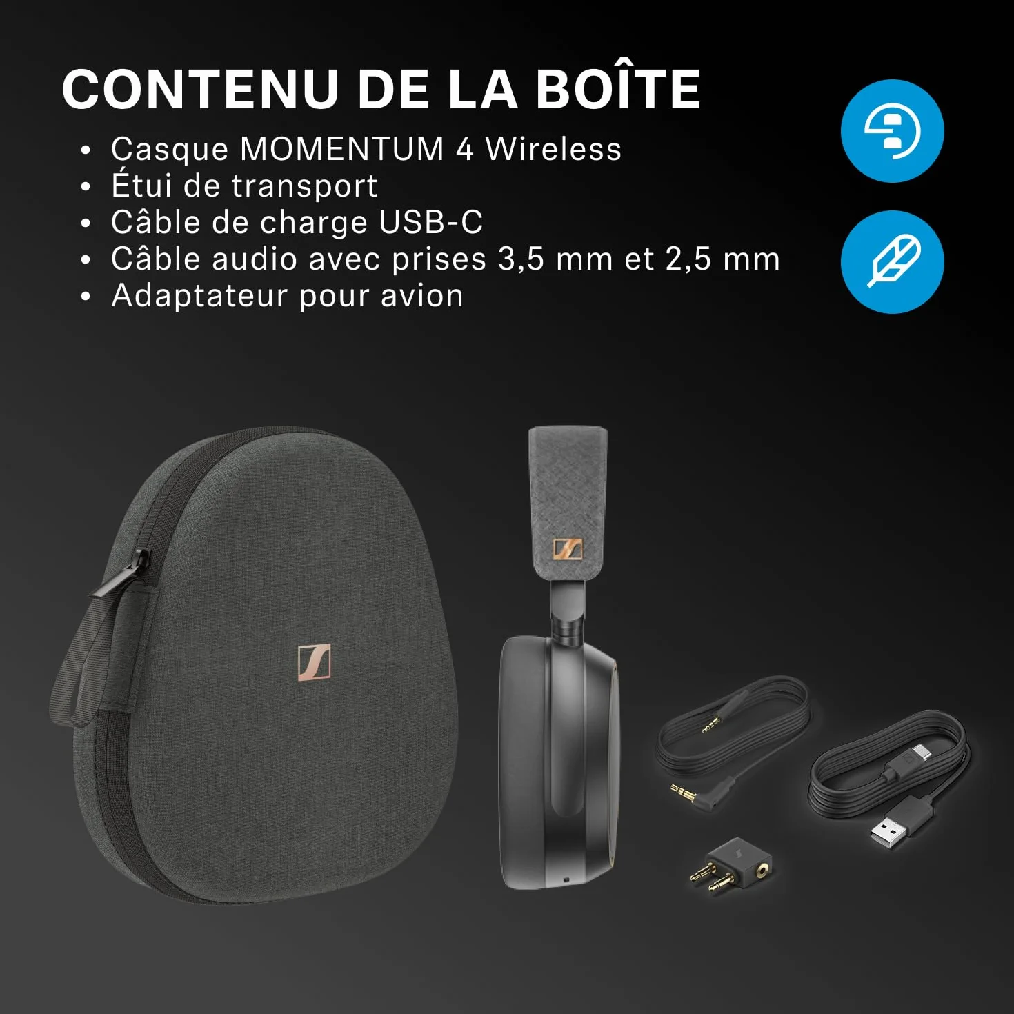 Sennheiser MOMENTUM 4 Casque Sans Fil à Réduction de Bruit, Casque Bluetooth pour Appels d'une Clarté Cristalline avec ANC Adaptatif, Casque Over Ear, 60 Heures d'Autonomie, Design Pliable, Noir