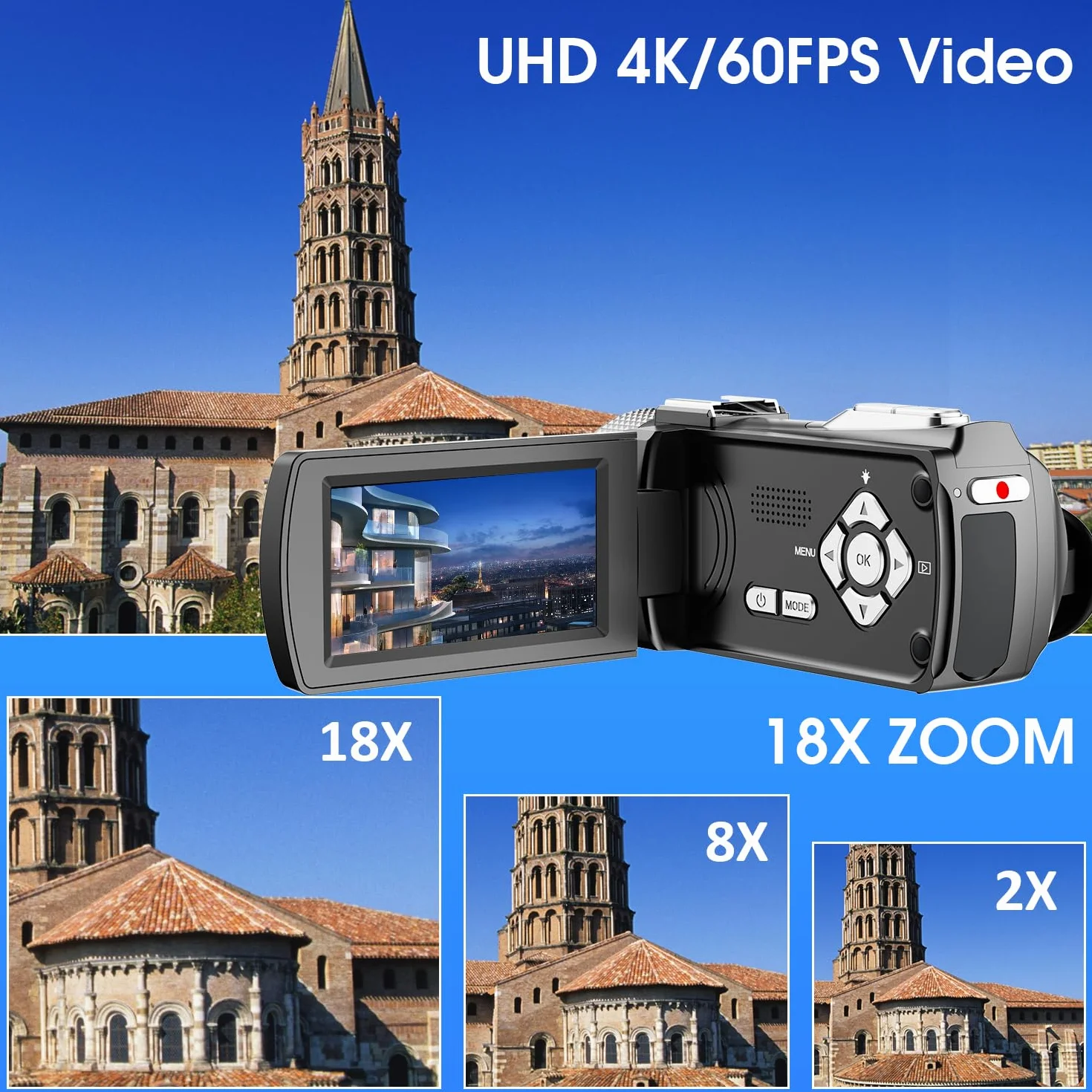 Caméra vidéo numérique 4K 48MP 60FPS avec micro externe et télécommande pour vlogging YouTube